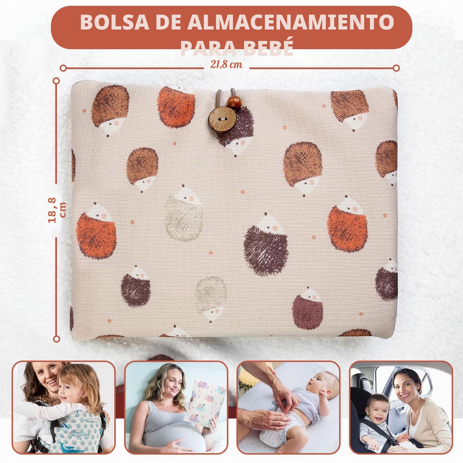 Bolsa de pañales organizador y neceser de cosméticos, 2 en 1, bolsa de pañales pequeña, organizador de pañales para mamá y viajes (erizos)