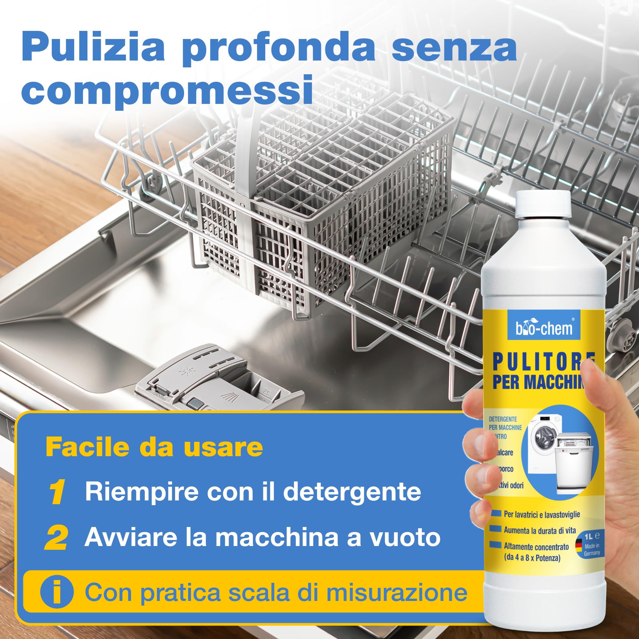 bio-chem Detergente per lavatrici e lavastoviglie 6L | Trattamento completo per lavatrice e lavastoviglie – igiene ottimale, senza coloranti, compatibile con tutti i materiali