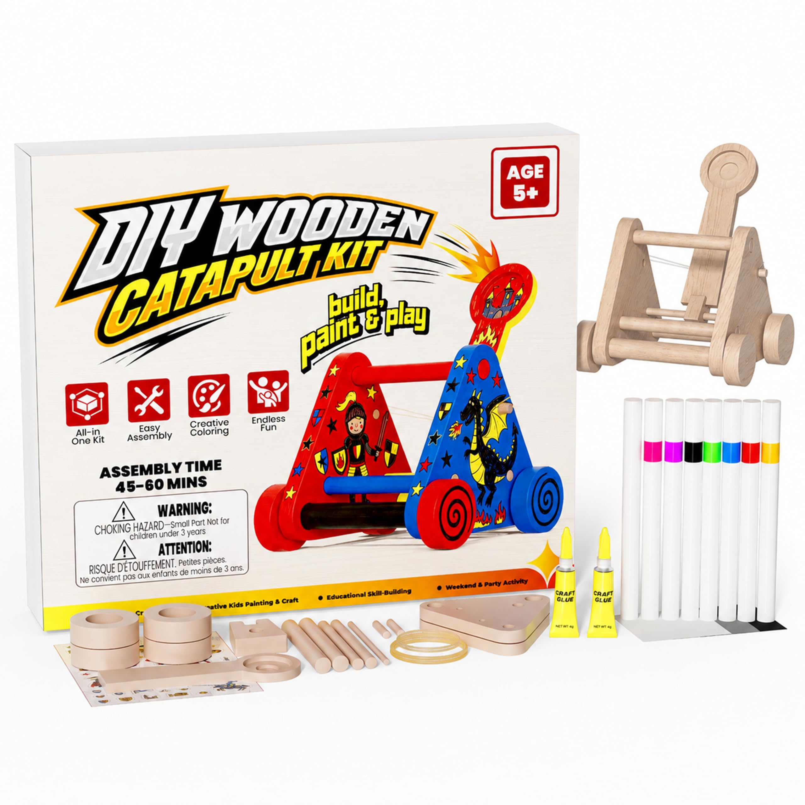 Wooden Catapult Craft Kit for Kids - Build & Paint! -1