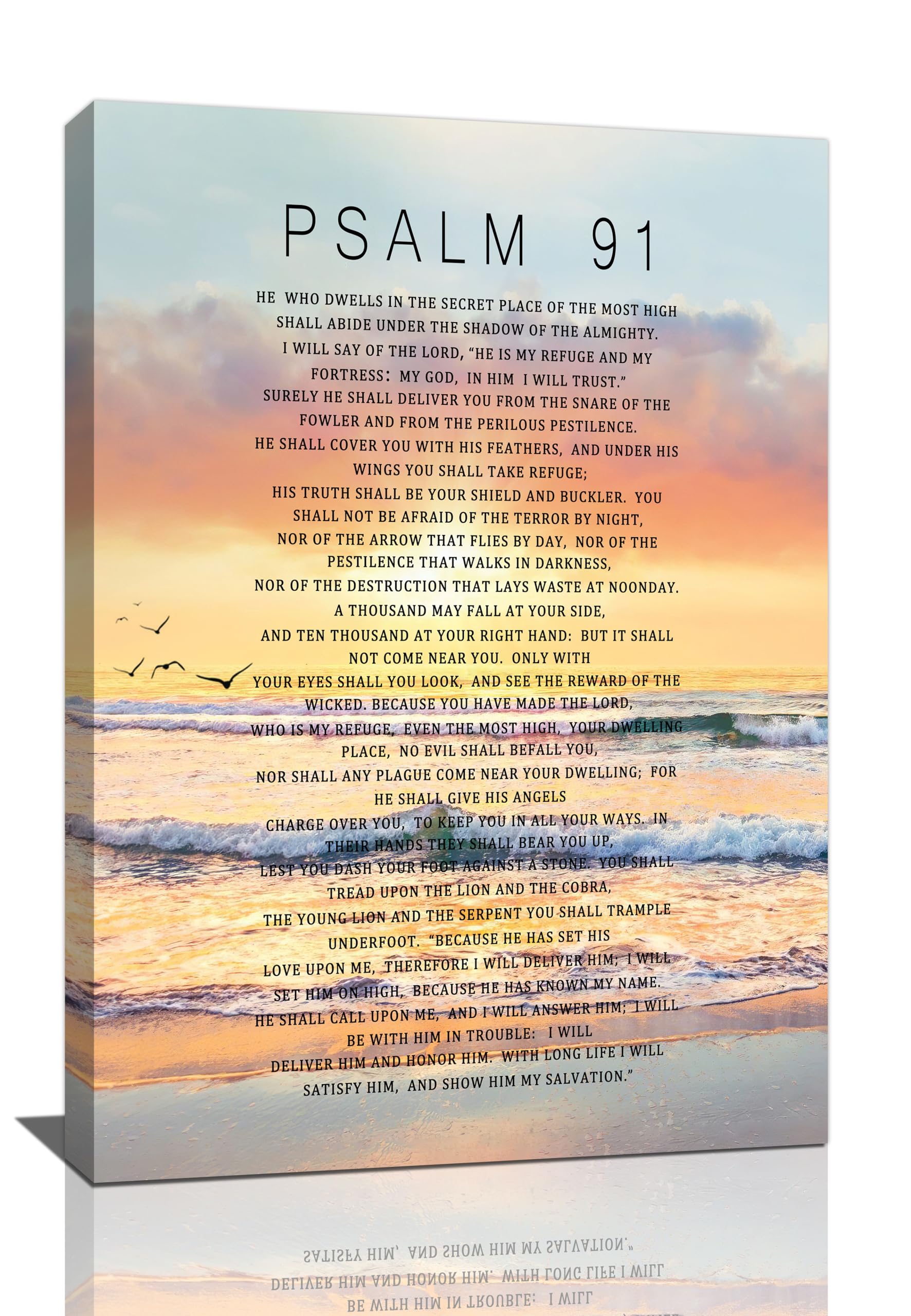 Psalm 91 Wall Art Bible Verse Pictures Wall Decor Christian Scriptures Psalms Canvas Prints Painting Religious Sunset Framed Artwork For Bedroom Living Room Bathroom Church 16"x24"