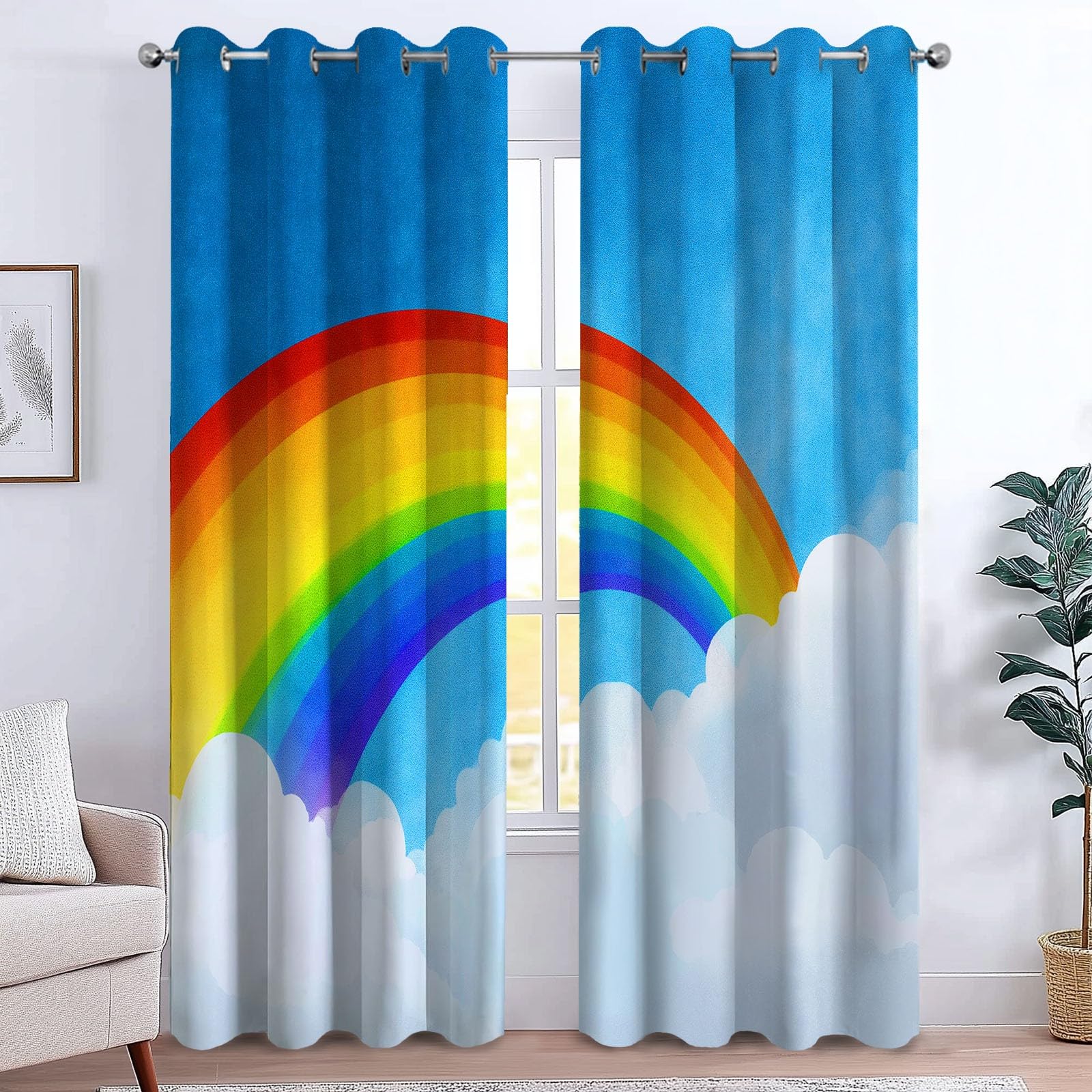 Genérico Cortinas de Ventana 140 x 260 cm (2 Paneles) Fáciles de Colgar, Estilo De Dibujos Animados Opacas Térmicas Aislantes del Frío y del Calor, Nubes Arcoiris para Dormitorio o Sala de Estar