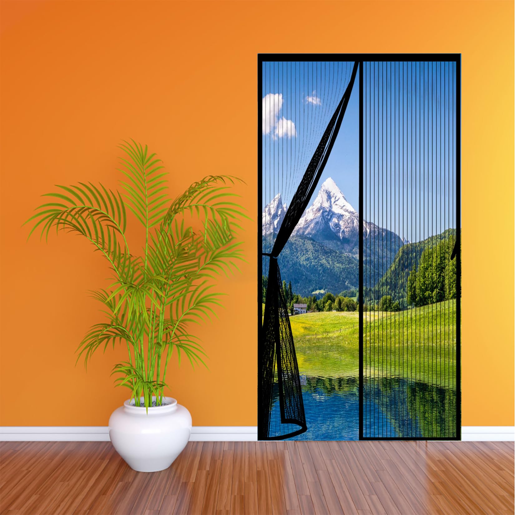 Lihuane Black Fly Screen Mosquito Net 80 X 216 Cm Easy To Install Without Drilling Heavy Duty Door Screen Full Frame Magic Tape For Balcony Sliding Living Room Children's Room,