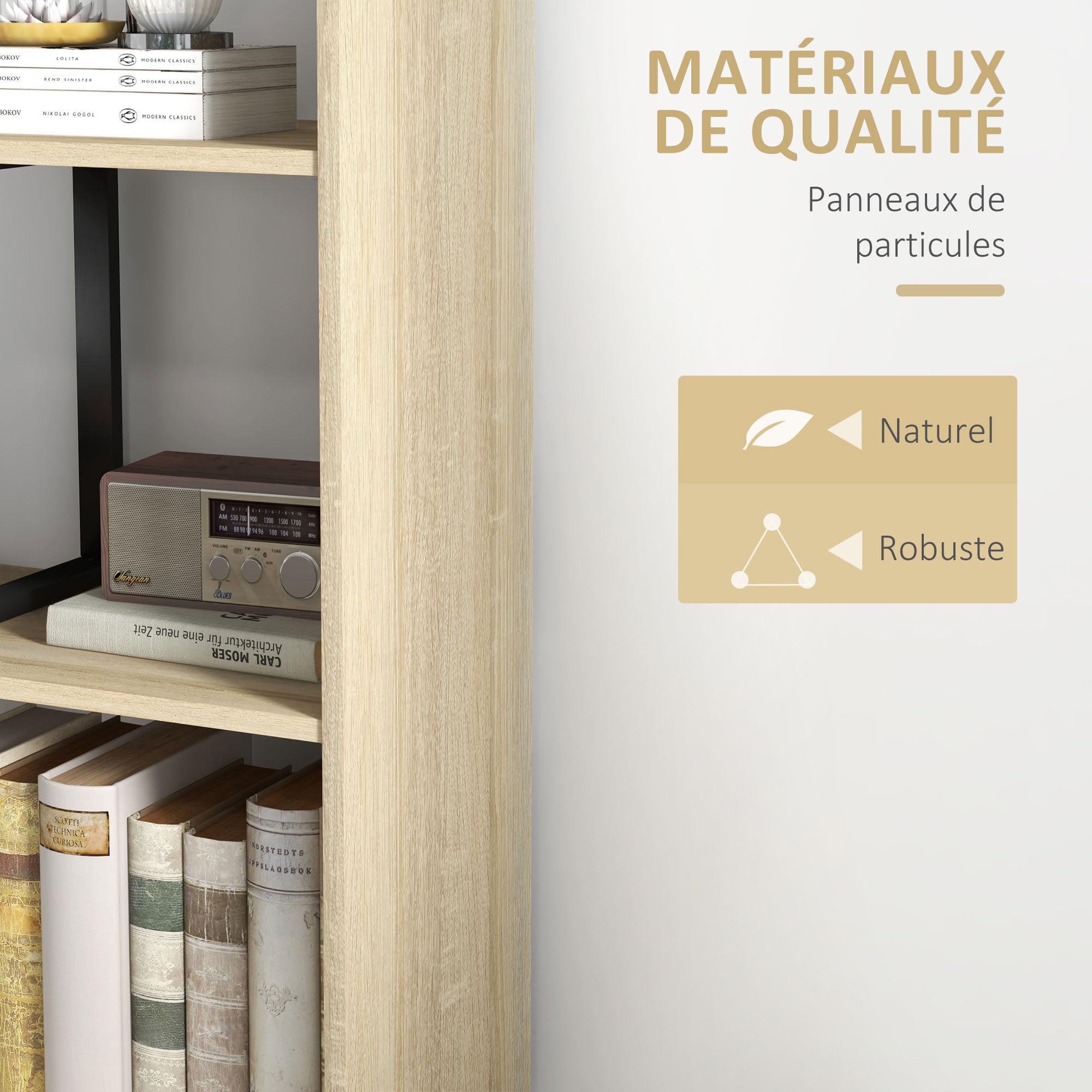 HOMCOM Étagère bibliothèque séparateur de pièce Style Industriel en escalier 5 étagères 102 x 30 x 160 cm, chêne