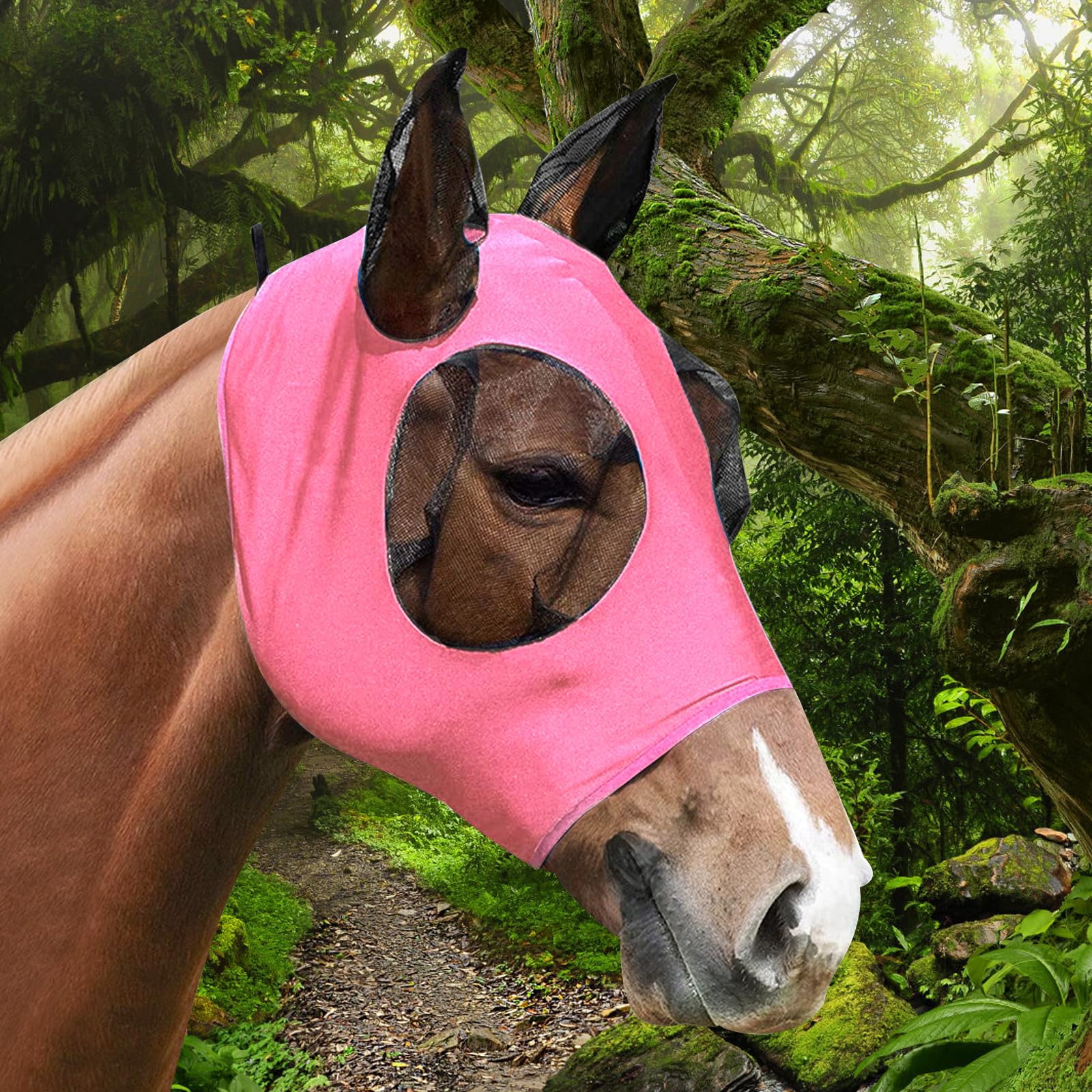 APOMOONS Máscara antimoscas para caballo, protección UV, supercómoda, elástica, con protección para las orejas, capucha para caballos, máscara de mosca para caballos, máscara de mosca Shetty Large Eye