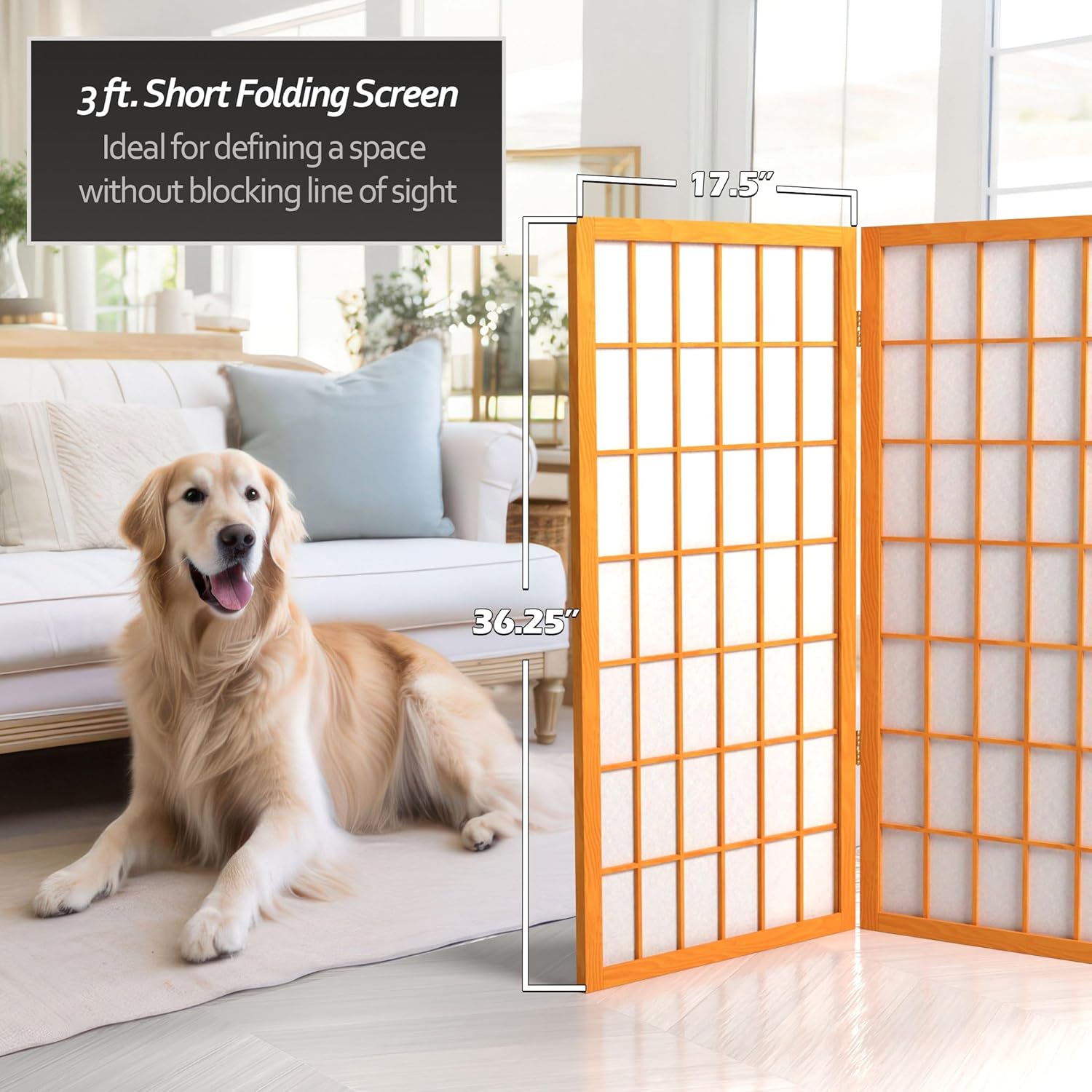 3 ft. Short Window Pane Shoji Screen - Honey - 3 Panels