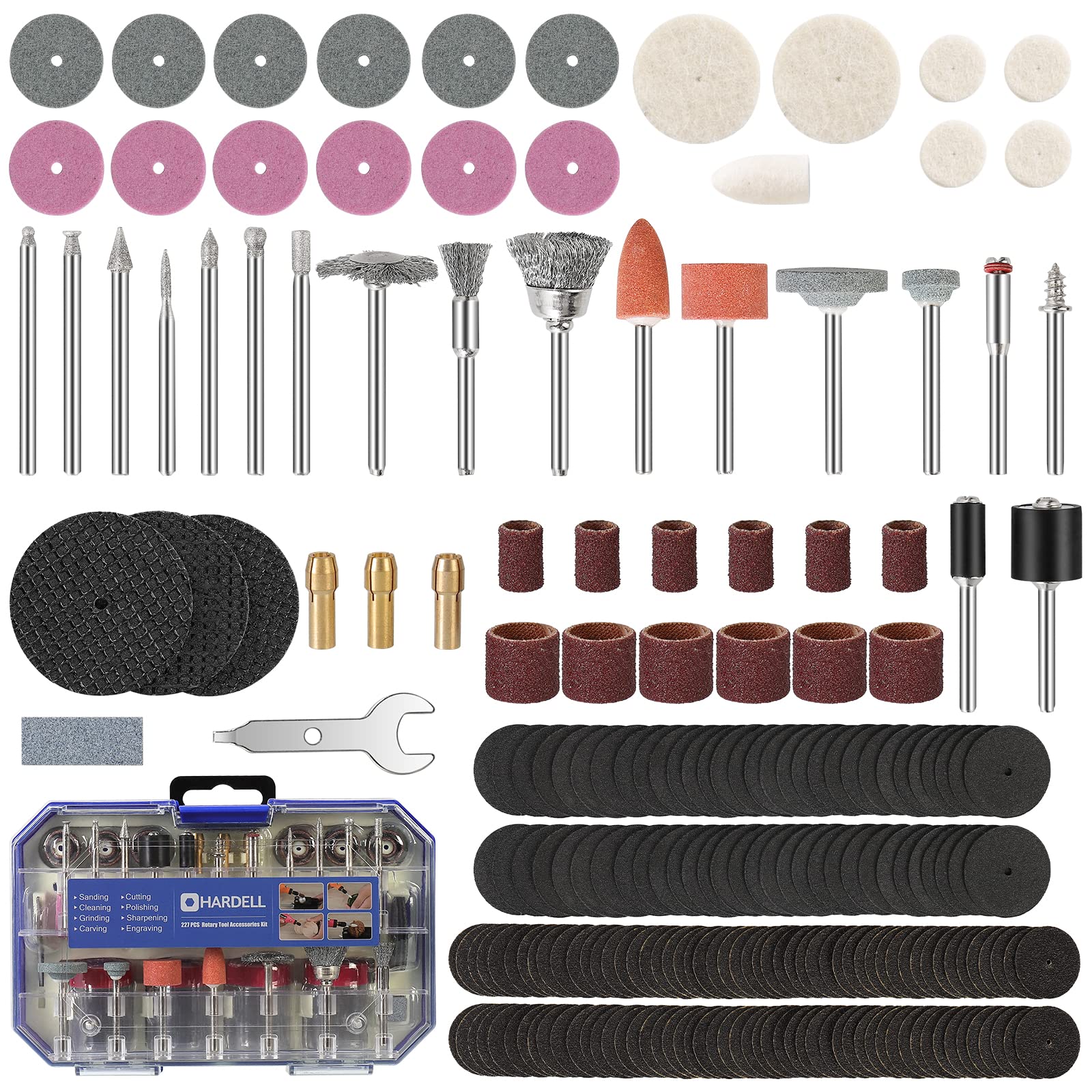 Rotary Tool Accessories, 227pcs Power Rotary Tool Accessories Kit, 1/8"(3.2mm) Diameter Shanks, Universal Fitment for Easy Cutting, Polishing, Sanding, Carving, Grinding, Engraving