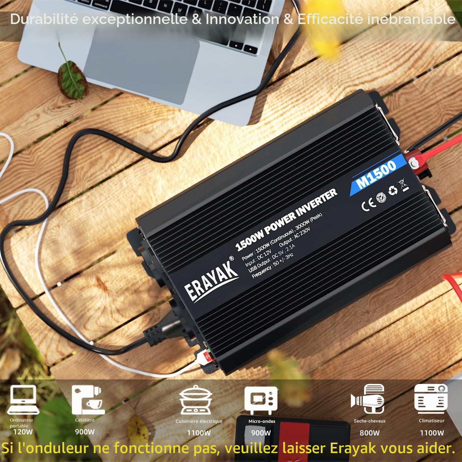 ERAYAK Convertisseur 12V 220V/230V 1500W/3000W Onduleur à Transformateur avec Télécommande & Double AC Prises de Courant pour RV Voiture de Camion (Vague Modifiée)