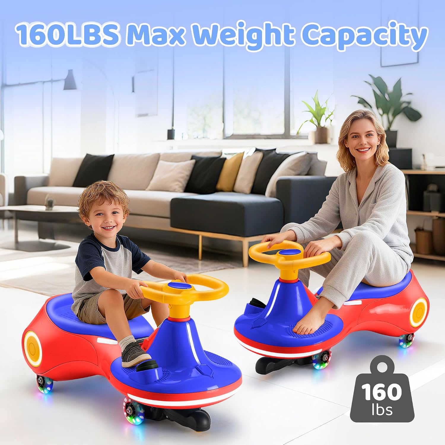 12V Electric Wiggle Car with Pedal, 3 in 1 Swing Car, Flashing Wheel, Music, 160LBS, Rechargeable Battery, Anti-Rollover Ride On Toy Car, Kid's Car for 3+ Boys and Girls Indoor Outdoor