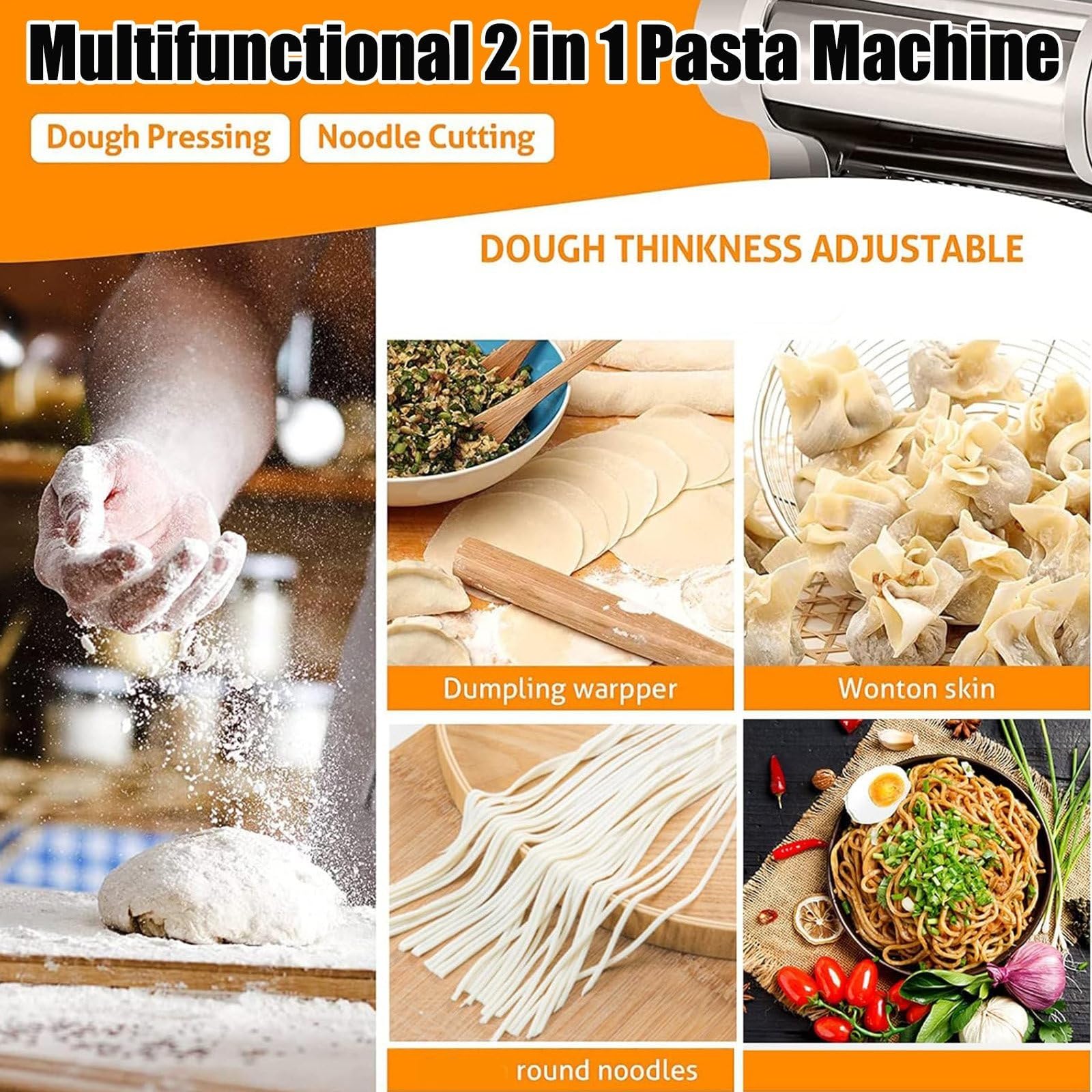 Macchina Per La Pasta Elettrica Da 550 W,Sfogliatrice Professionale 16/18/20 cm,Macchina Per Pasta Fresca Per Uso Domestico,Acciaio Inossidabile,Per Pastas/Spaghetti/Lasagne(FKM180)
