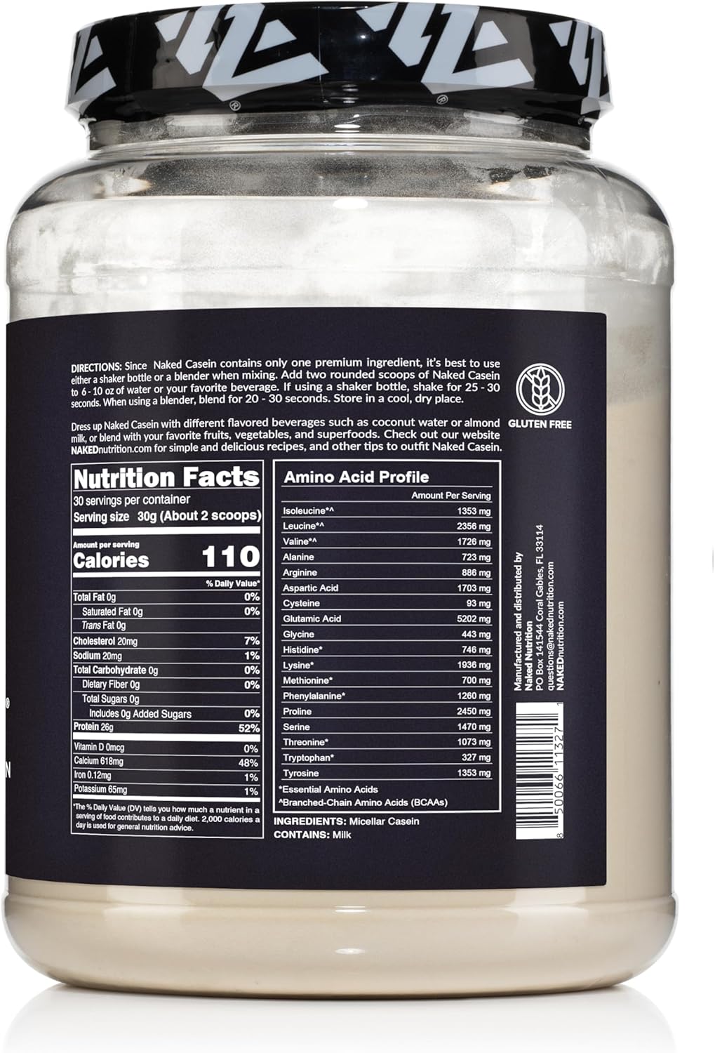 NAKED Casein - 2Lb Micellar Casein Protein - Bulk, Zero Carb, NSF Certified, GMO-Free, Gluten Free, Soy Free, Preservative Free - Stimulate Muscle Growth - Enhance Recovery - 30 Servings