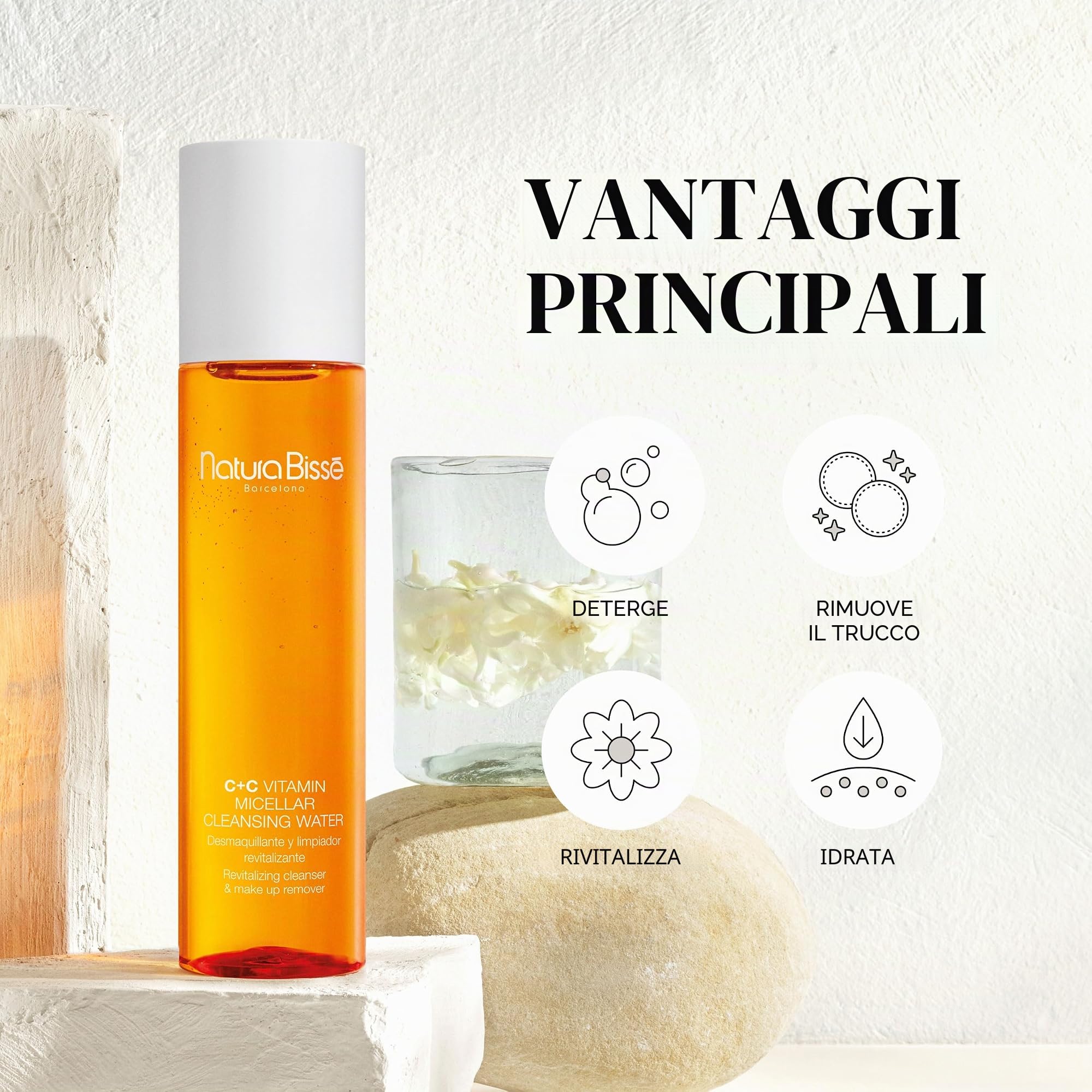 Natura Bissé C+C Acqua Micellare Detergente Vitamina | Acqua Micellare Struccante per Viso, Occhi e Labbra con Attivi Detergenti Delicati ed Estratto di Arance Amare | 200 ml