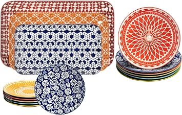 Annovero Dinner & Salad Plates, Serving Platters | Cute and Colorful Porcelain Dinnerware for Kitchen | Microwave and Oven Safe.