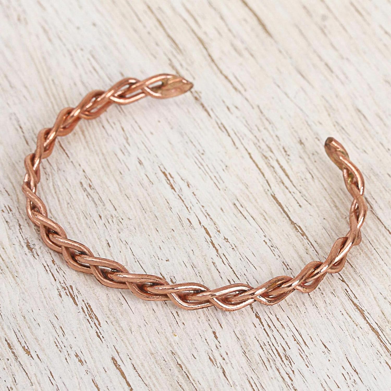 NOVICA Artisan Handcrafted Copper Cuff Bracelet Braided from Mexico Recycled [5 in L (end to End) x 0.2 in W] ' Brilliant Braid'