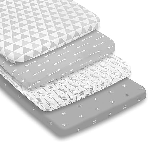 Miniatura 5 de Pack N Play Sheets - Sábanas de colchón 100% algodón de punto de jersey súper suave, sábanas portátiles para cuna pequeña (24 x 38 x 5) en patrón