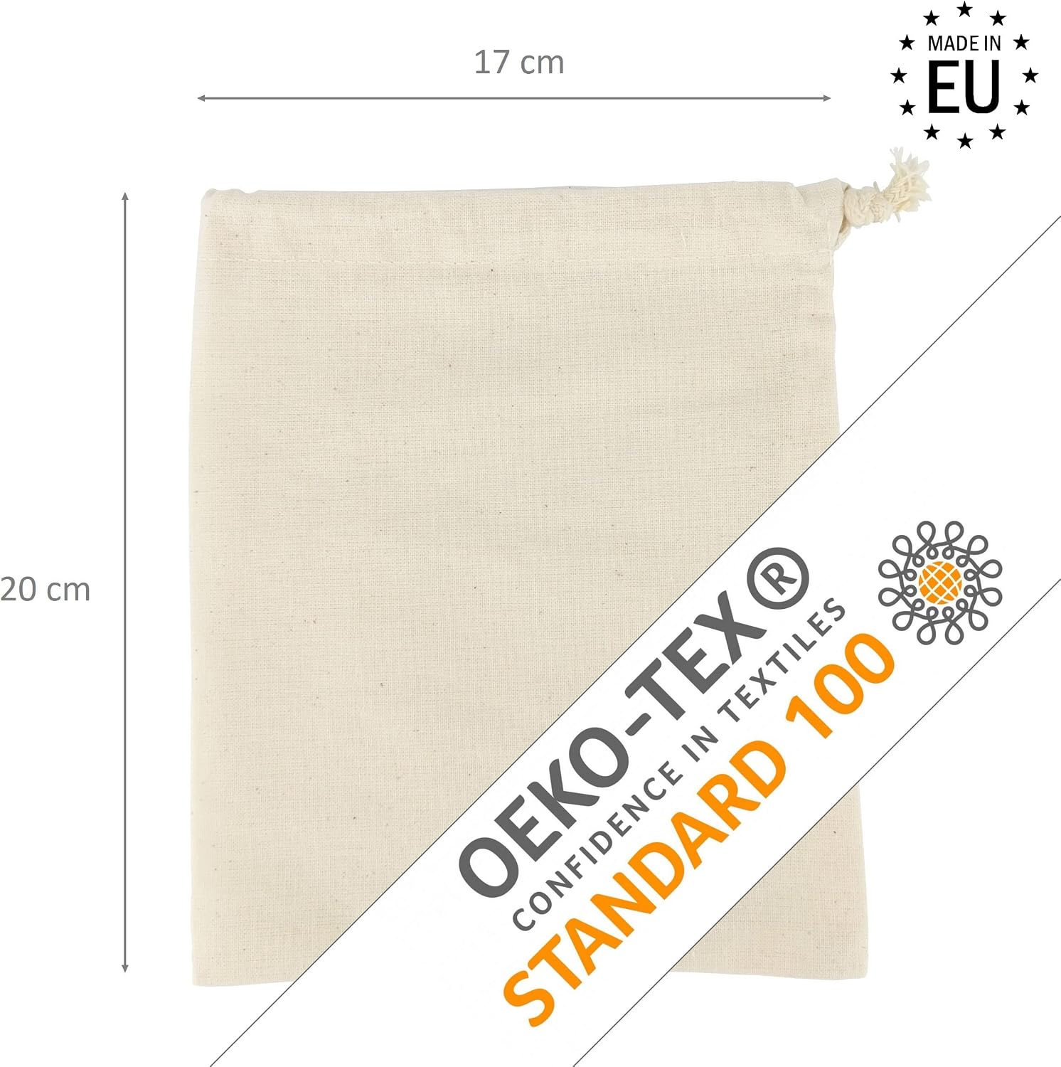 LEVIATAN Cotton Small Bags with Drawstring, Pack of 10 - Cotton Bags 17 x 20 cm - Gift Bags Cotton Bag Small - Cotton Bag for Jewellery, Wedding, Christmas