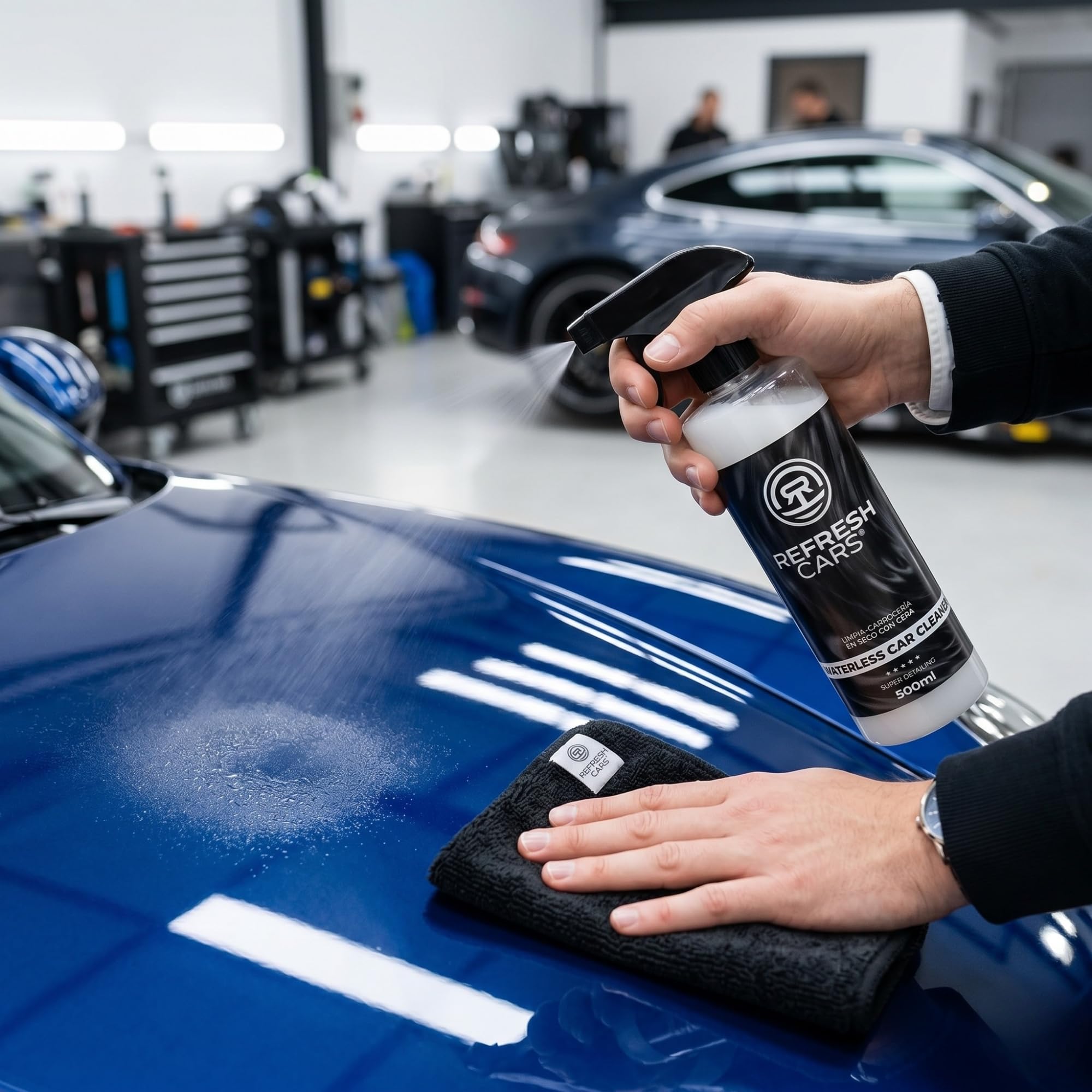 Limpiador de Carroceria con Cera Carnauba 5,5 L + Spray 500 ml - Lavado en Seco Profesional con Ceramica Hibrida - Gran Formato Taller - Abrillantador Hidrofobico para Coche y Moto