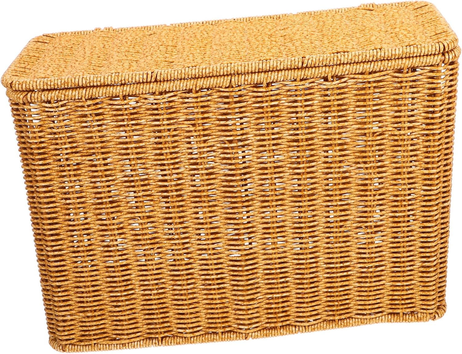 Narrow High Storage Box with Lid Woven Sundries Organizer Basket for Magazines Portable Storage Container with Handle for Home Use and Corner Spaces