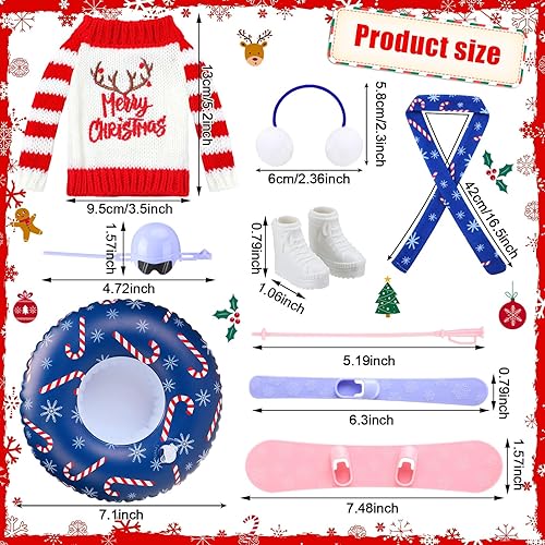 Miniatura 2 de Hungdao Juego de 9 accesorios de muñeca de Navidad, incluye orejeras, bufanda suave, suéter acogedor, tubo inflable para nieve, accesorio de ropa de