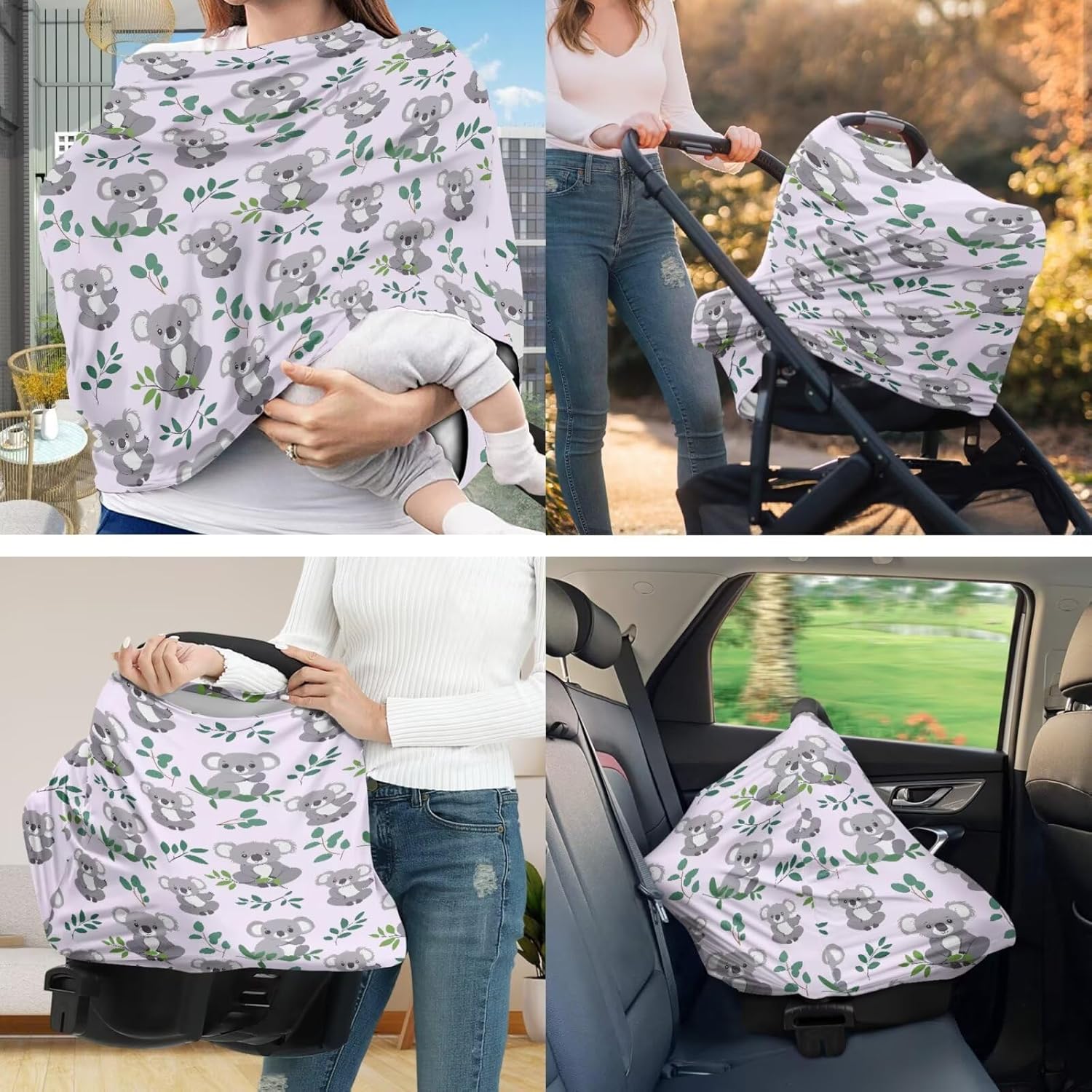 Koala Car Seat Covers for Babies Comfortable U Shaped Pillow Case Cover 2 Piece Breastfeeding Cover Set Carseat Canopy Infant Stroller Covers for Boys Girls