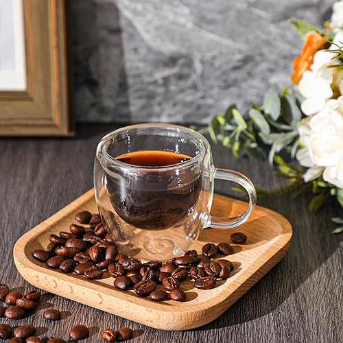 Miniatura 6 de Moretoes Tazas de café de 2.5 onzas con asas, tazas de café de vidrio de doble pared, taza de café transparente aislada, juego de 2