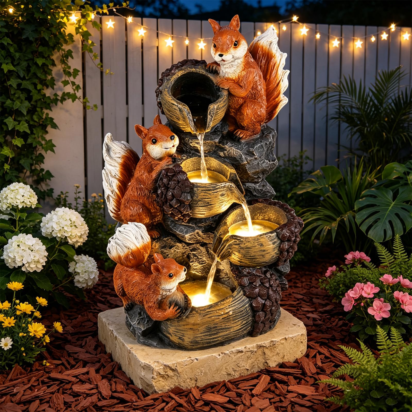 GYMAX 4-stufiger Gartenbrunnen in Steinoptik