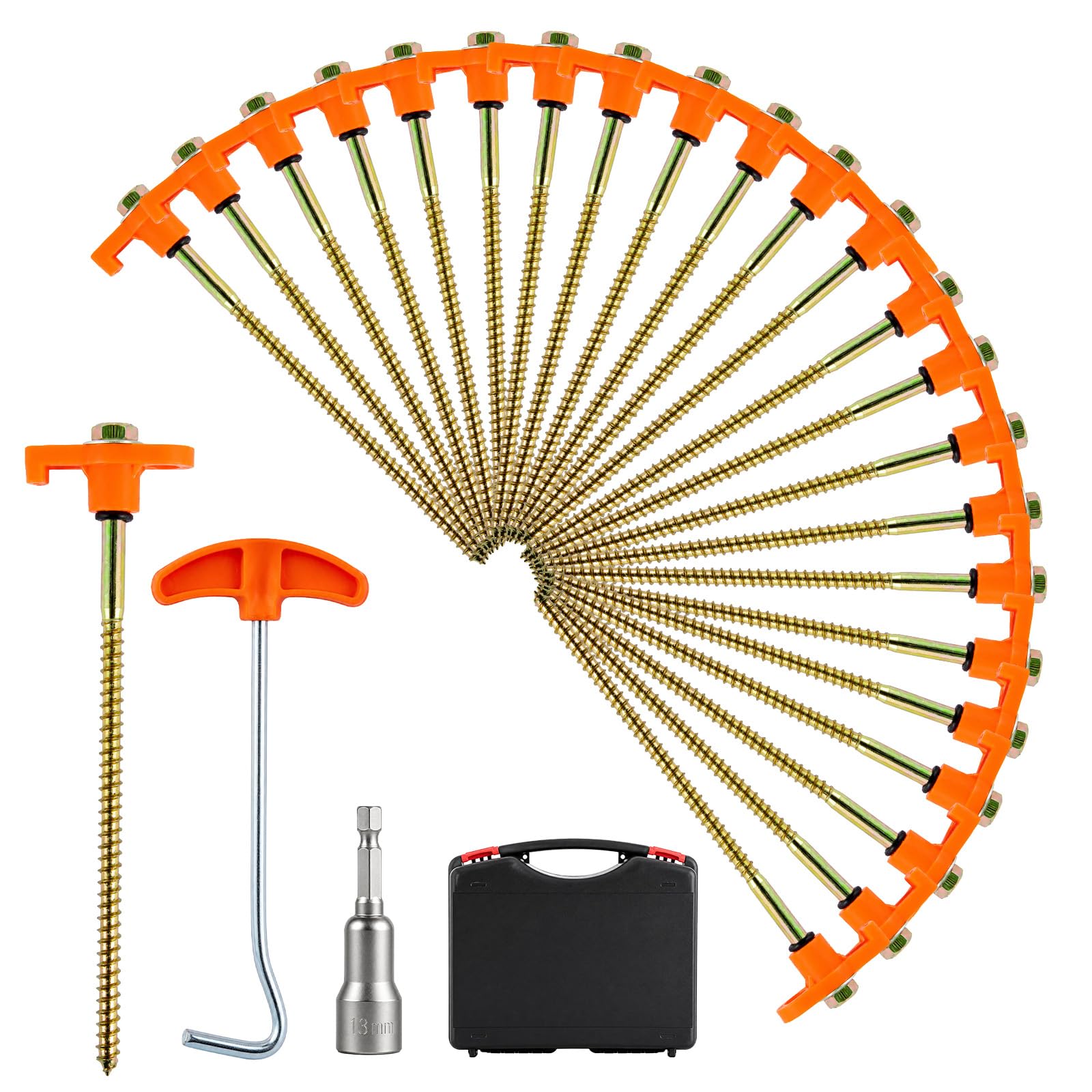 BREEZENEST 24PCS Heavy Duty Tent Pegs, Galvanised Steel Camping Stakes for Hard Ground, Secure Anchoring for Tents, Awnings and Gazebos (Orange)