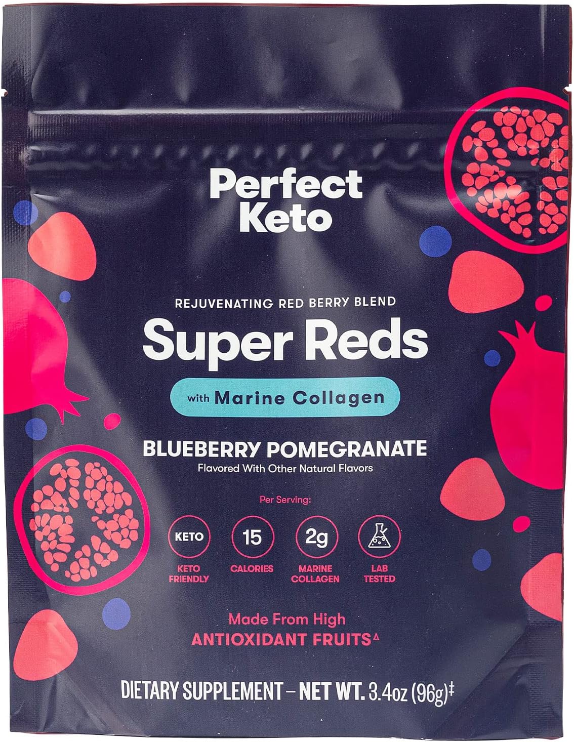 Super Reds Superfood Powder, Antioxidants Supplement with Fruit & Vegetable Powder, Polyphenols & Marine Collagen, Drink Mix for Skin & Energy Support, Blueberry Pomegranate, 20 Servings