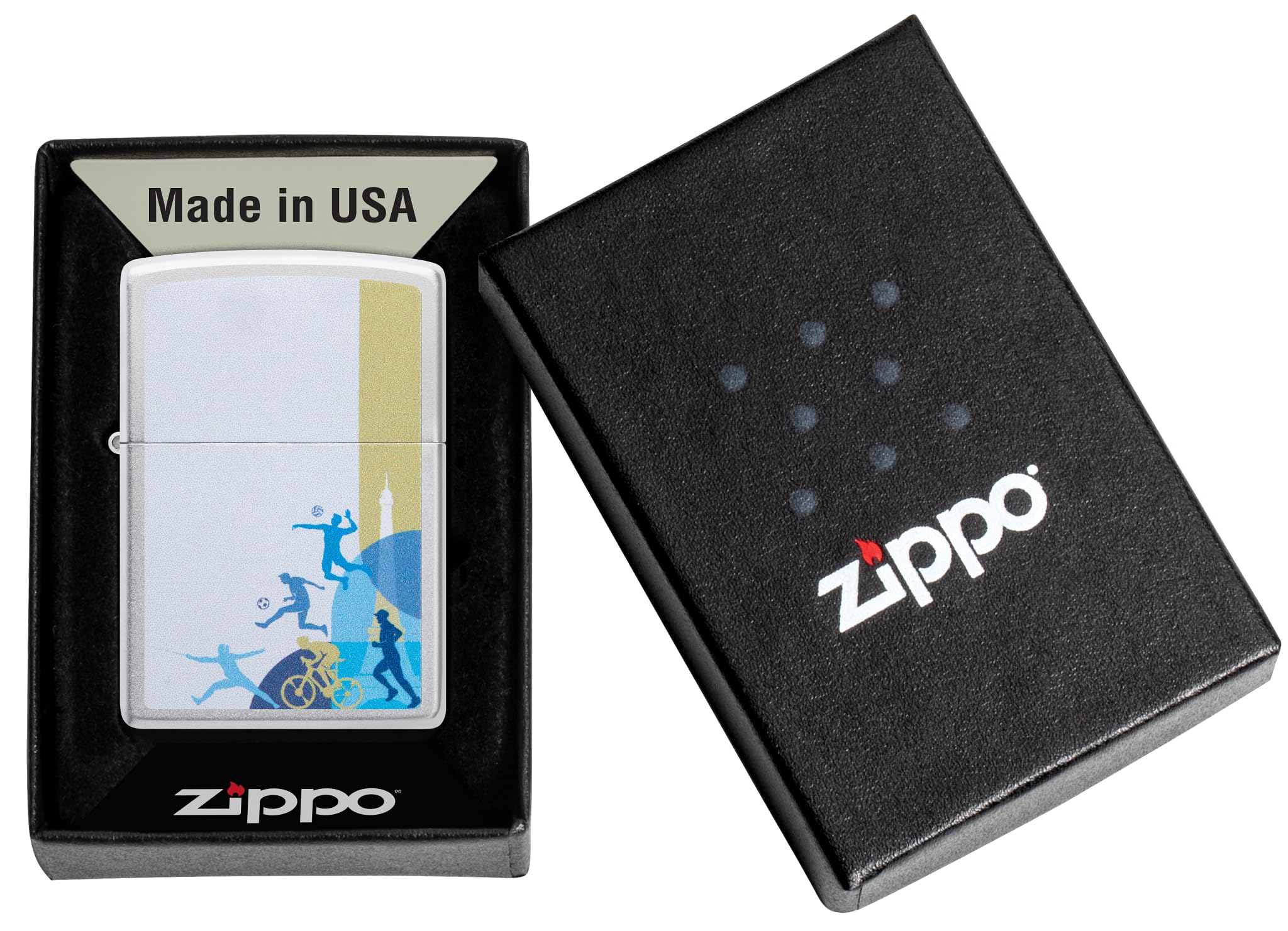 Zippo Encendedor a prueba de viento Sports Players Satin Chrome Recargable Caja regalo