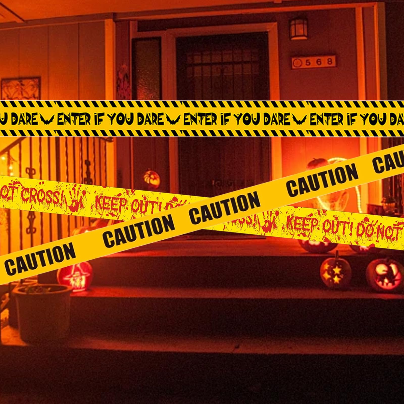 AYNKH Żółte taśmy ostrzegawcze, 38 m, nieprzylepne, barykada, strach, rekwizyty, dekoracje do drzwi, na Halloween, imprezę zombie, nawiedzone domy, akcesoria scenerii, 38 m