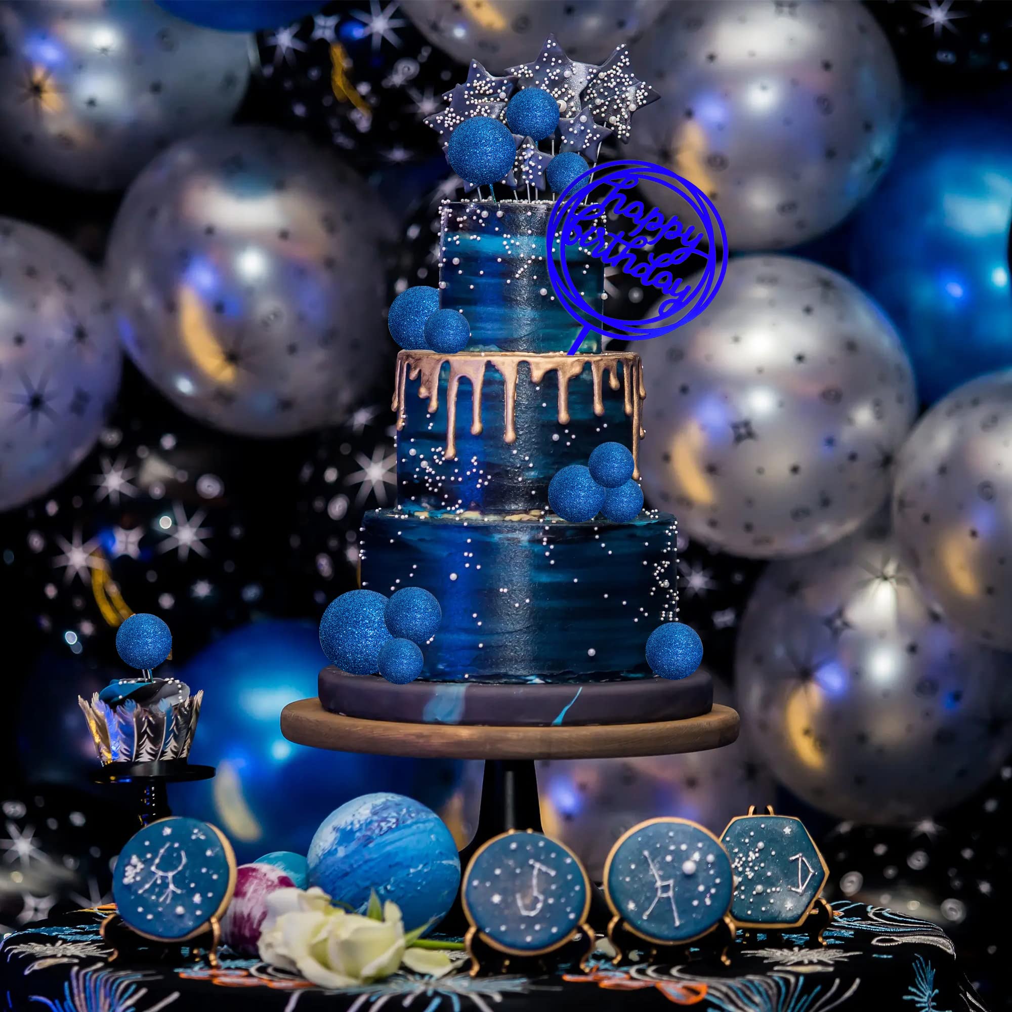 Glitzerkugeln Tortenaufsatz & Happy Birthday Topper – 26-teiliges Set, Verschiedene Größen, Für Kuchen-Deko
