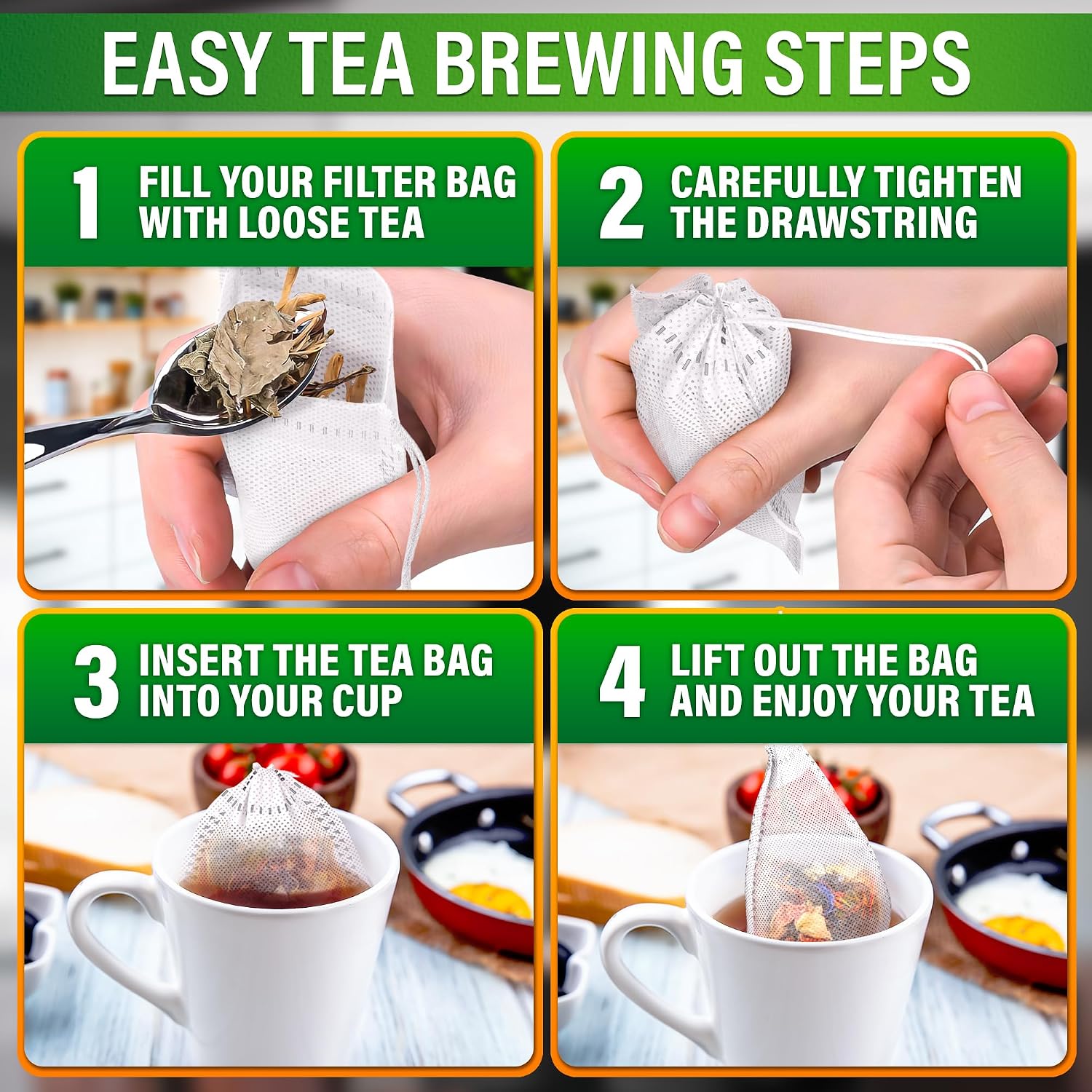 Disposable Tea Bags for Loose Leaf Tea, 400 Pcs, 3.62 x 2.76 Inch image 5