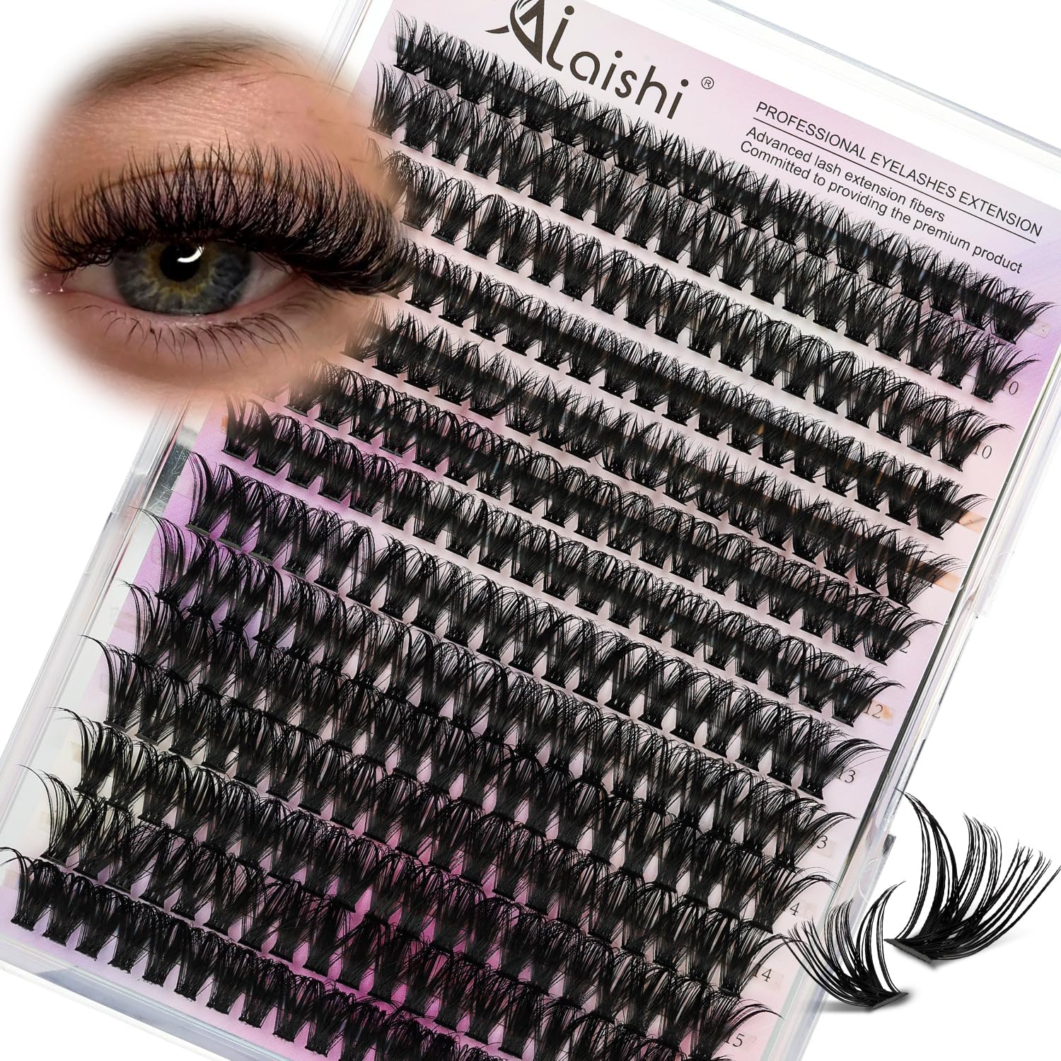 Lash Clusters, DIY Cluster Eyelash Extensions 9‑16mm, 60D, 280pcs Fluffy D Curl Natural Lashes–Fake Cat Eye Wispy Individual Clusters