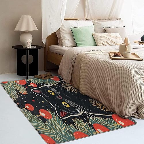 Miniatura 3 de Alfombra navideña para gatos y decoración del hogar, alfombra de 3 x 4 pies, alfombras negras para sala de estar, dormitorio, alfombra para amantes