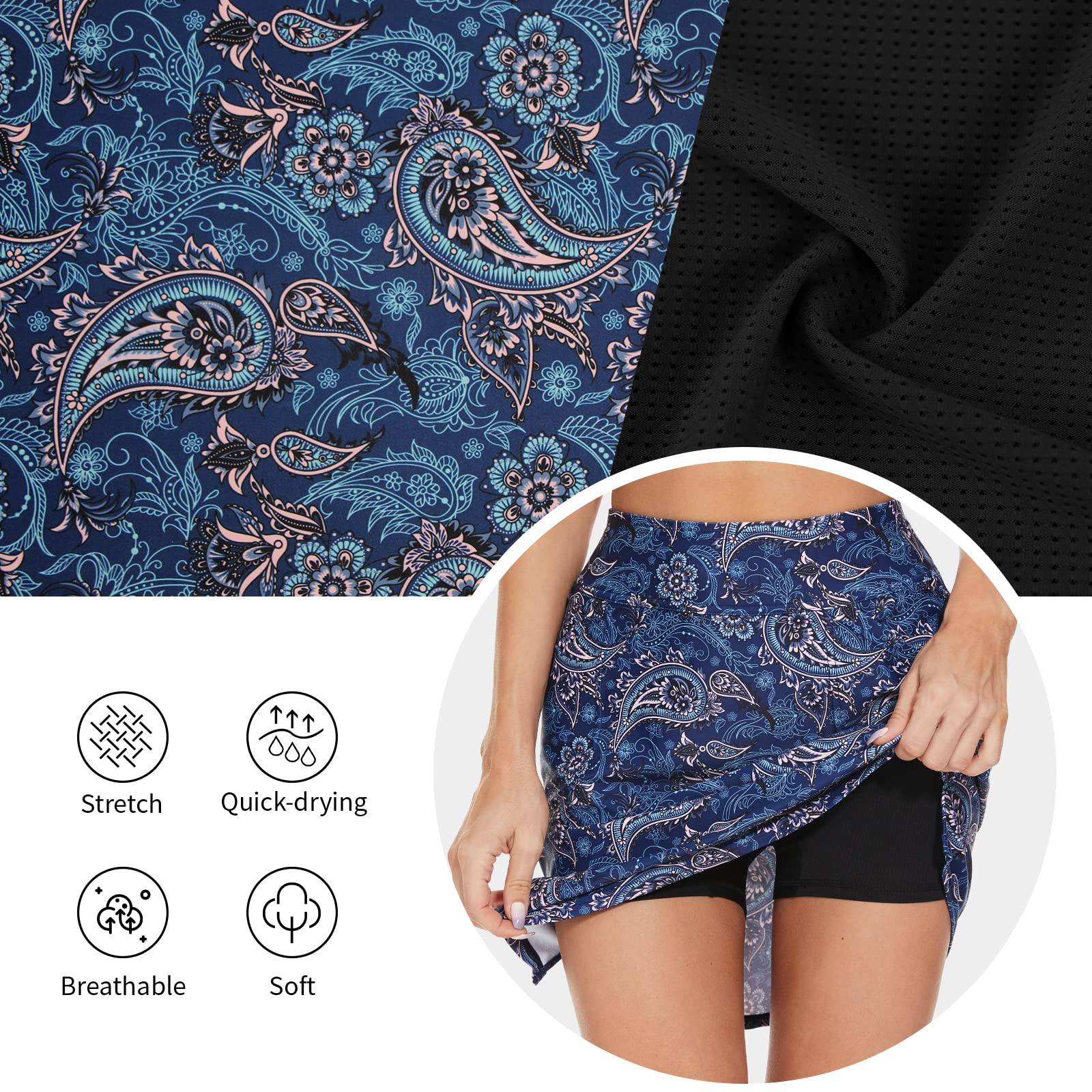 M MOTEEPI Tennisrock Damen Hosenrock Damen Sommer Golfrock 18" Skort Rock mit Hose Tennisrock mit 4 Taschen
