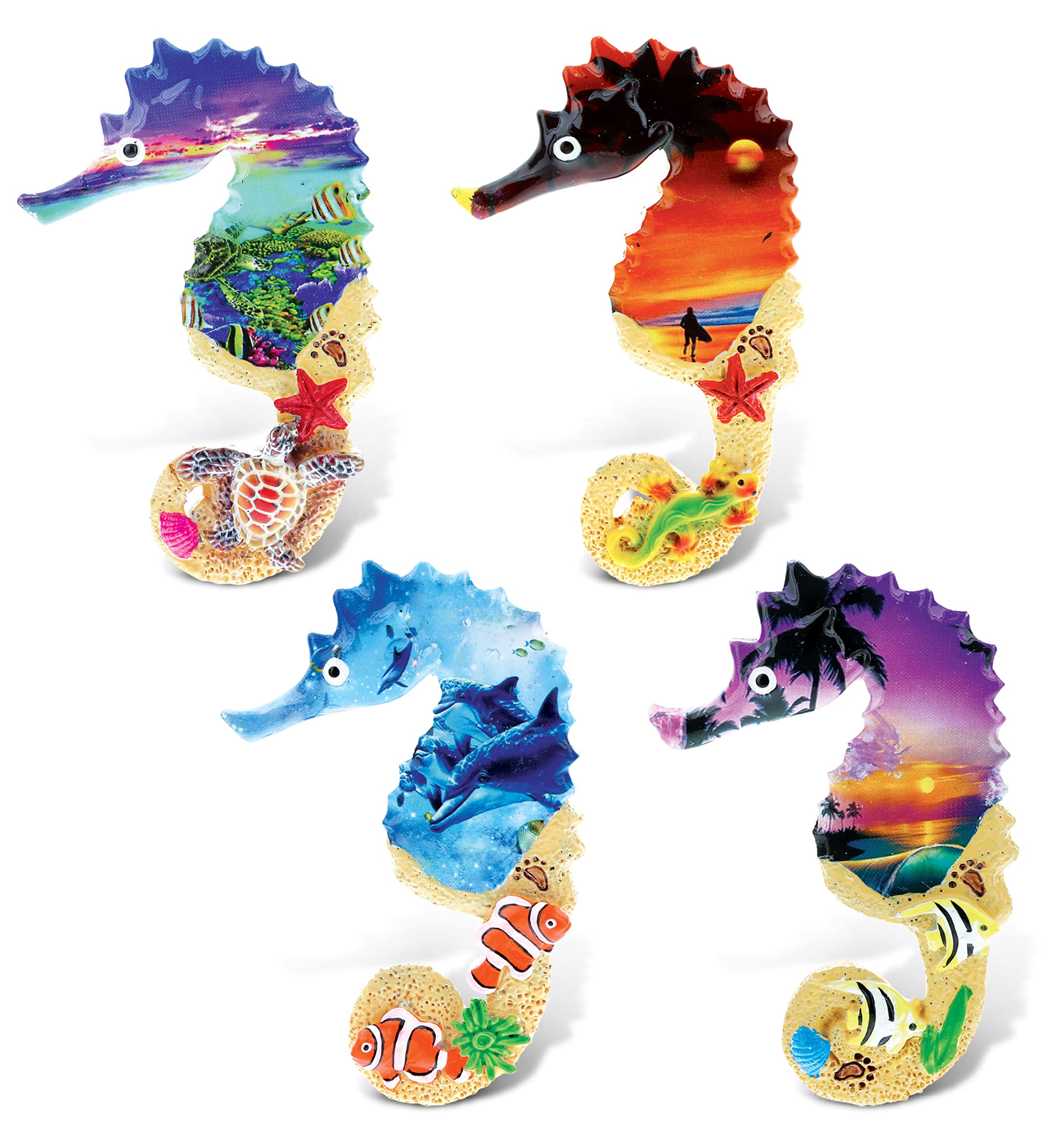 CoTa Global Seahorse Refrigerator Summer Magnets Set of 4 - Assorted Resin Tropical Beach Design, Fun & Cute Sea Animals Magnets for Kitchen Fridge, Locker, Home Decor & Office Decor Novelty - 4 Pack
