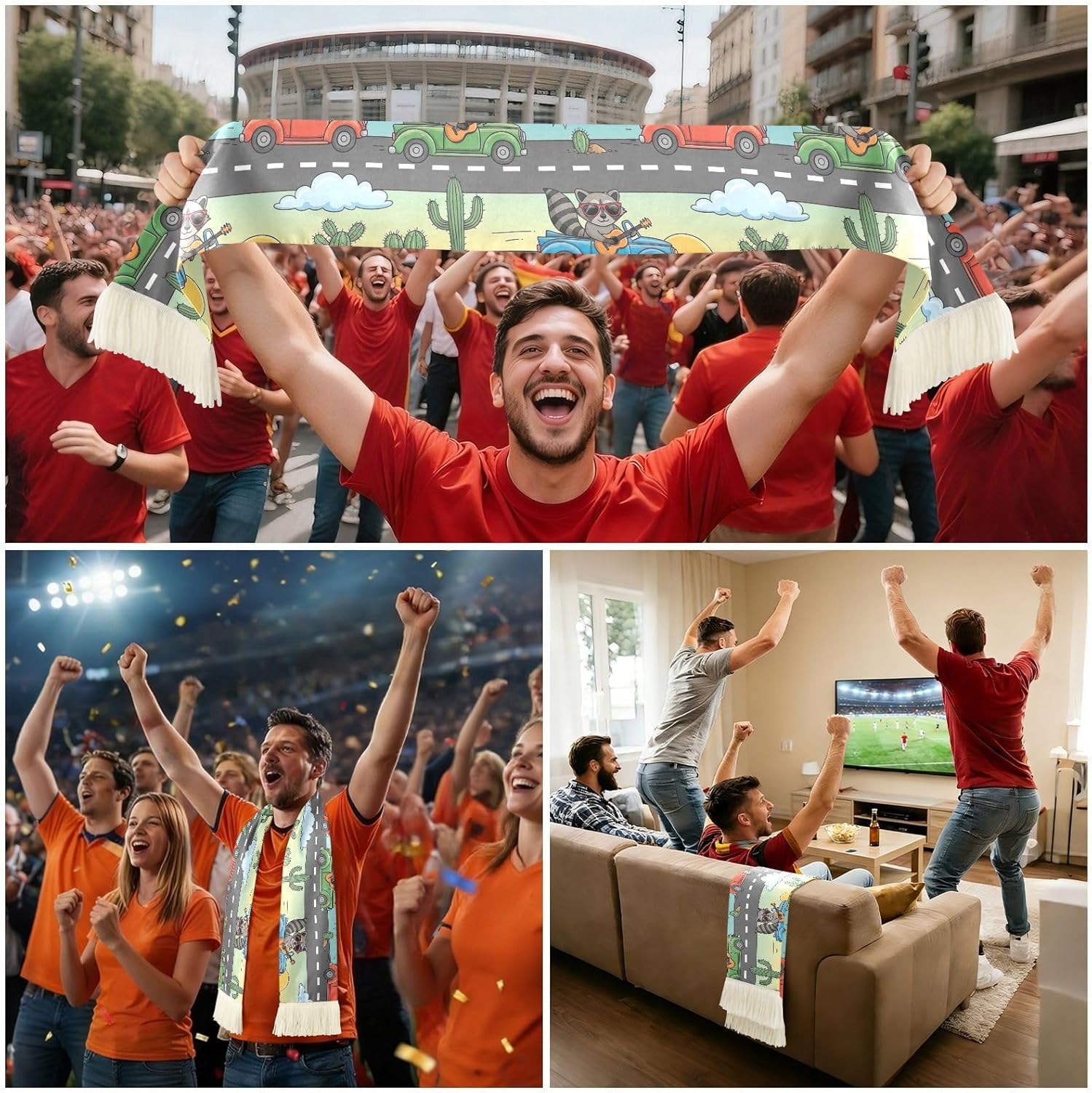 CHIFIGNO Raccoons Car Funny Sports Fan Scarf for Soccer Game, Quick Dry Towel, Soft Polyester, Cheer Banner, Washable, Versatile Fan Accessory