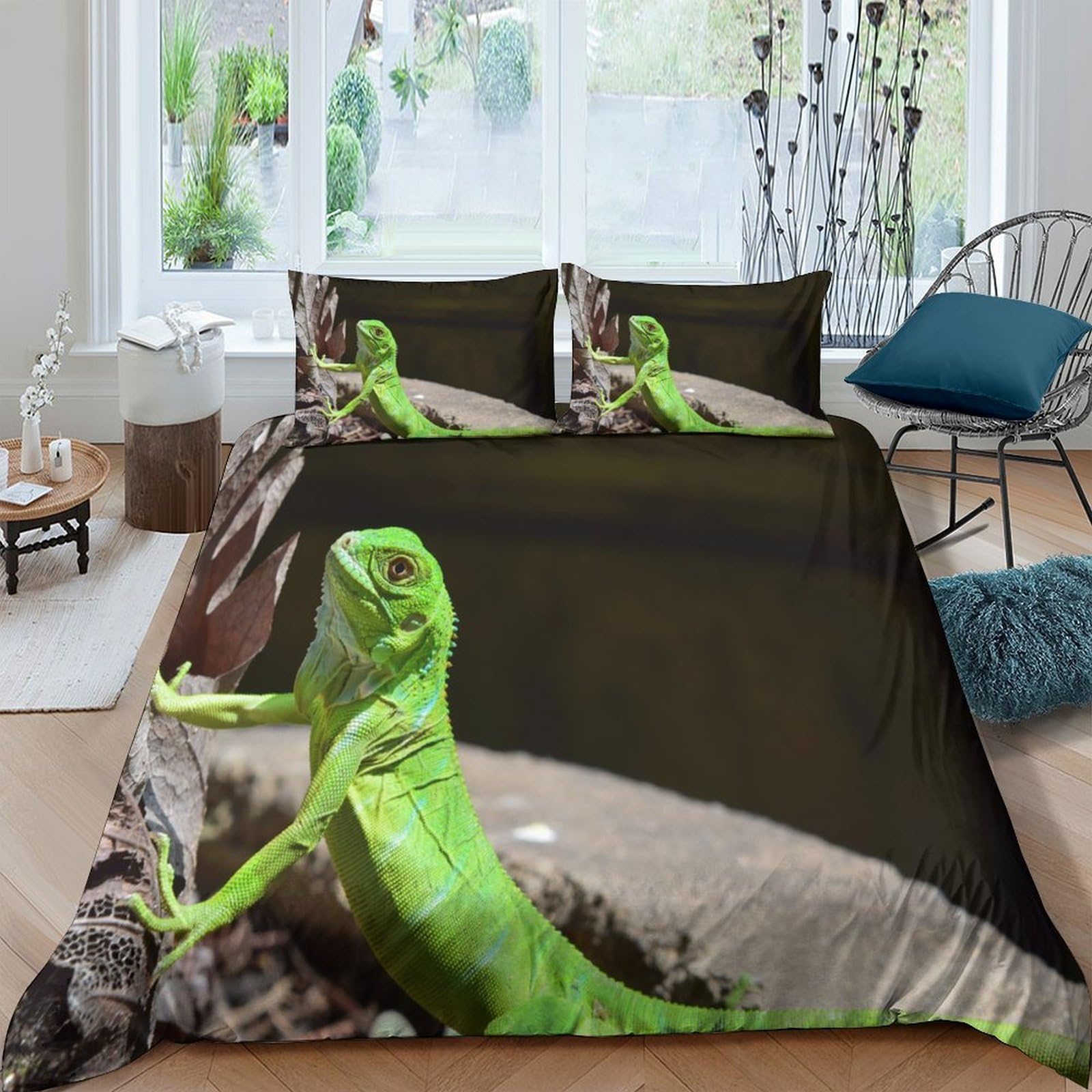 Ctjqhvkz Style-1 3D Printed Green Lizard Fitted Sheet Microfiber Non-Slip Bed Cover For Bedroom Dorm Mattress Protection Decor Single（135X200cm）
