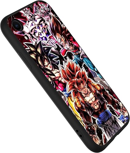 Miniatura 8 de HUEBRA Funda de dibujos animados para iPhone XR, con patrón de anime japonés, funda de silicona Goku Image para iPhone XR para niños y niñas (negro)
