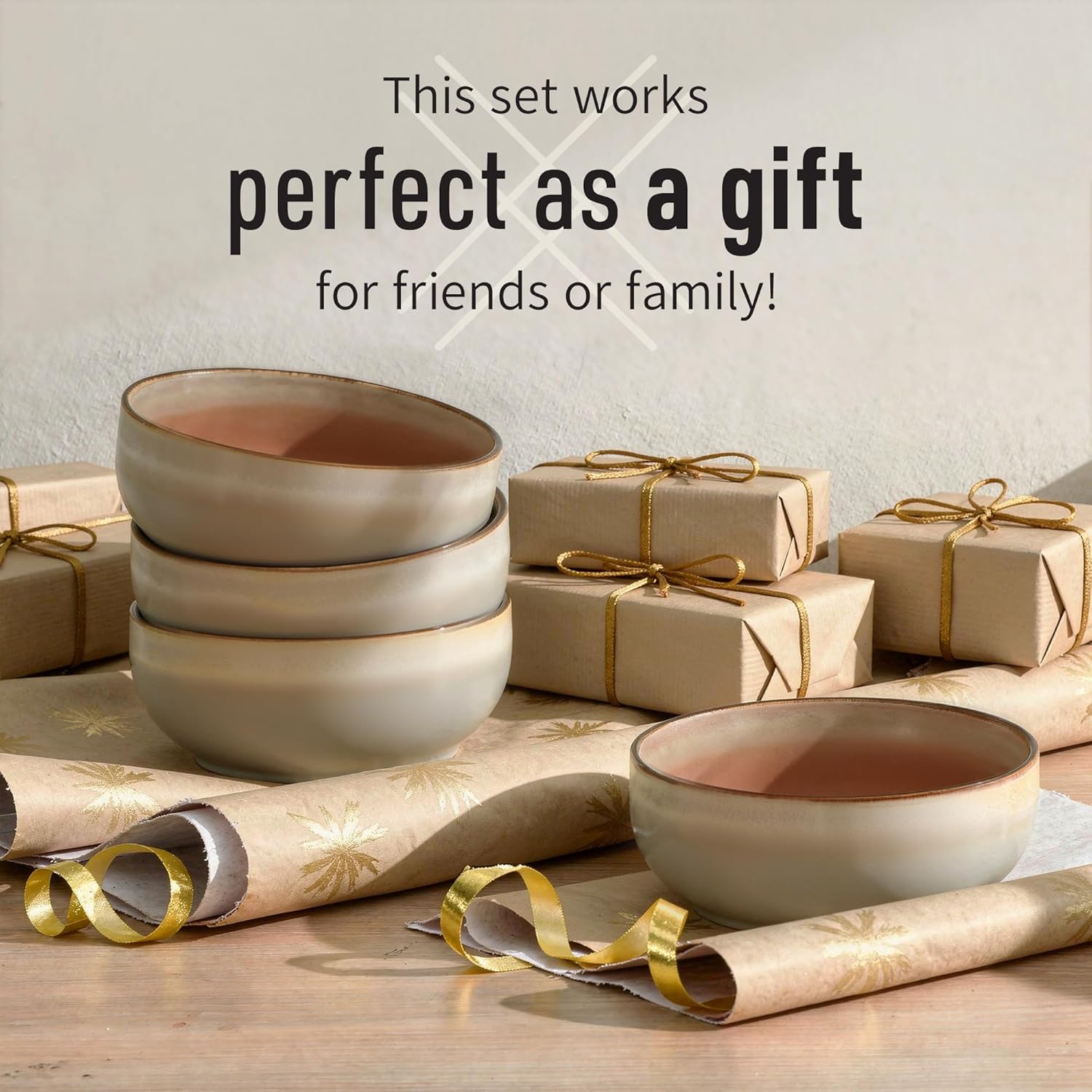 Stoneware Ceramic Cereal Bowls Set of 4, 21 oz | Lead-Free, Cadmium-Free | Microwave and Dishwasher Safe | For Soup, Salad, Rice, Dessert, Ice Cream | Nordic Design | Terracotta/Sage Ash - Image 6