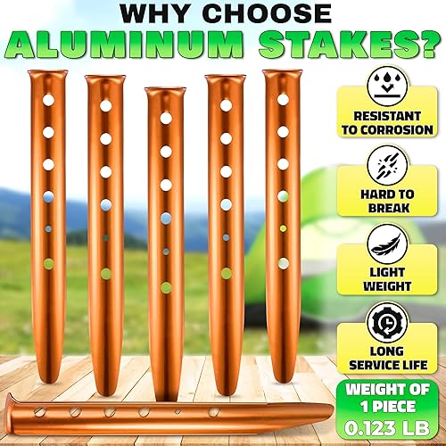 Miniatura 3 de 6 Pack Snow Stakes for Winter - 12.6" Lightweight Aluminum Tent Stakes for Sand, Snow & Soft Ground, Vibrant Color and Wind-Resistant, Durable and