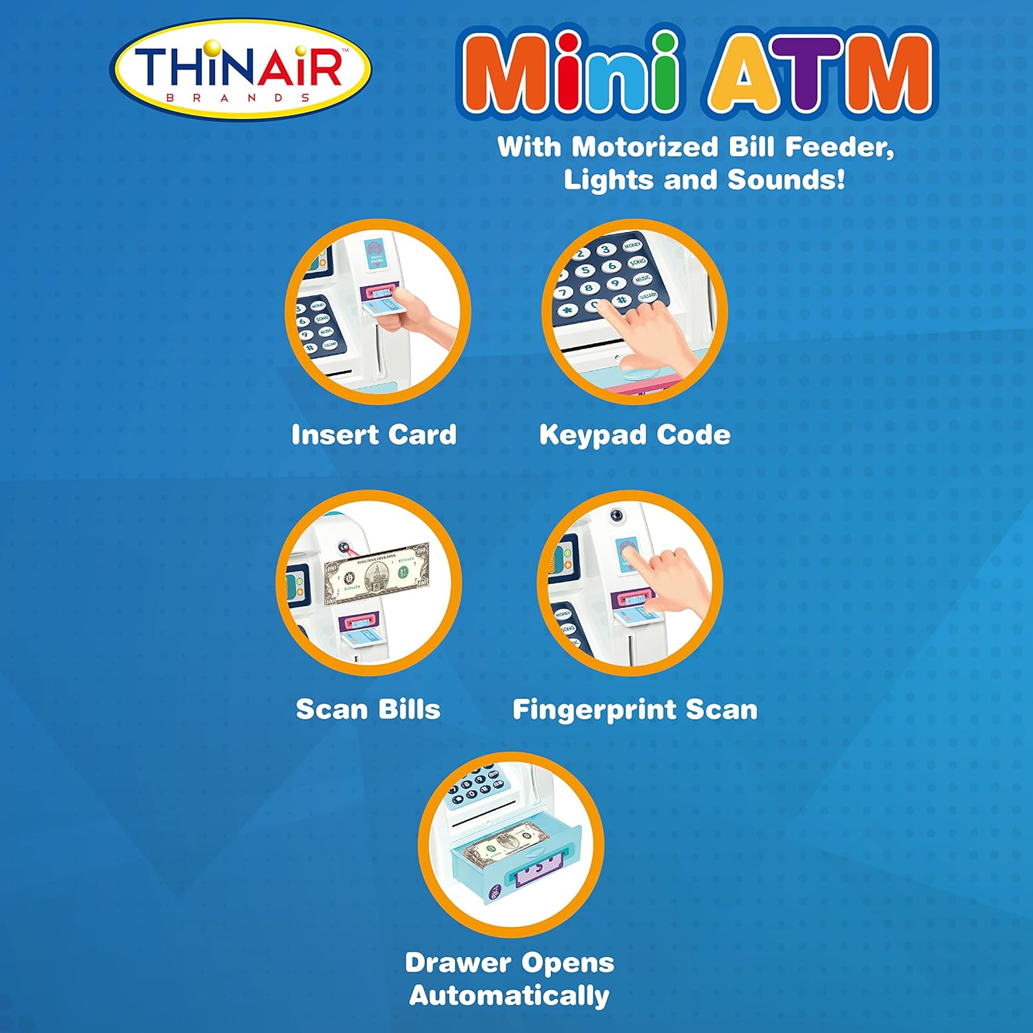 Preschool ATM Machine Savings Piggy Bank, Light and Sound, for Young Kids