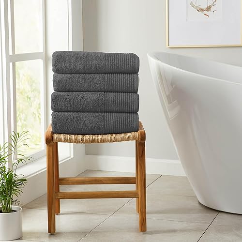 Miniatura 3 de Great Bay Home Juego de 6 toallas de mano color gris, 100% algodón hilado en plumas, juego de 6 toallas de mano de 26 x 16 pulgadas, toallas