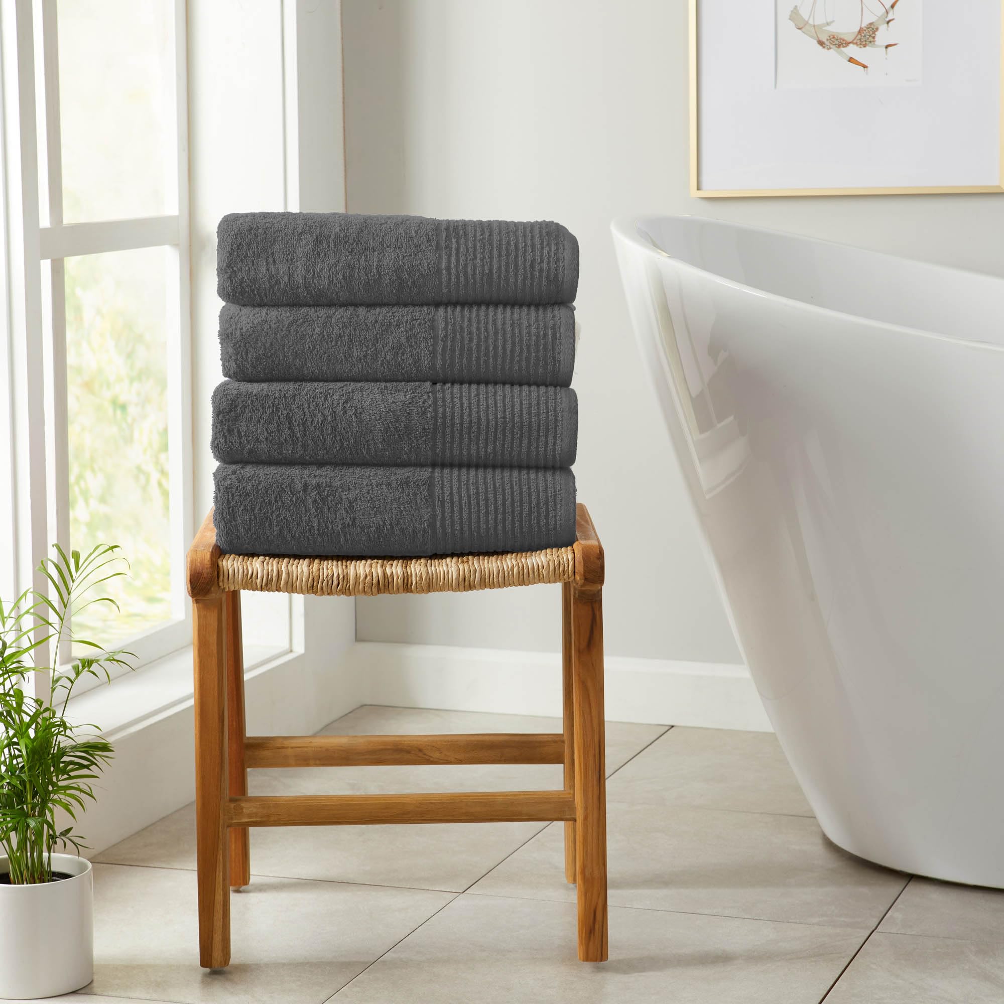 Grey Bath Towels - 100% Featherspun Cotton 4 Pack 54x27 Bath Towel Set - Ultra-Soft, Lightweight, & Quick-Drying Towels for Bathroom Decor (Dark Grey)