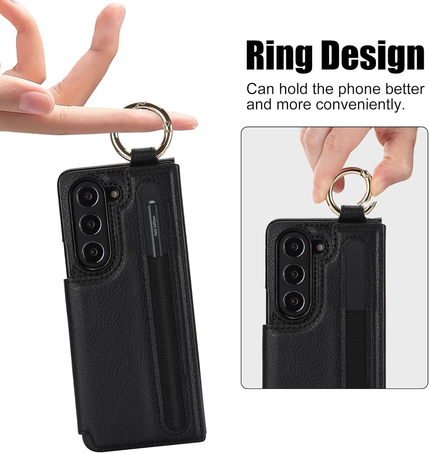 Asuwish Phone Case for Samsung Galaxy Z Fold 5 5G 2023 Wallet Cover with S Pen SPen Slot Credit Card Holder Stand Slim Rugged Mobile Flip Purse Cell Accessories ZFold5 Z5 G Fold5 5Z Women Men Black