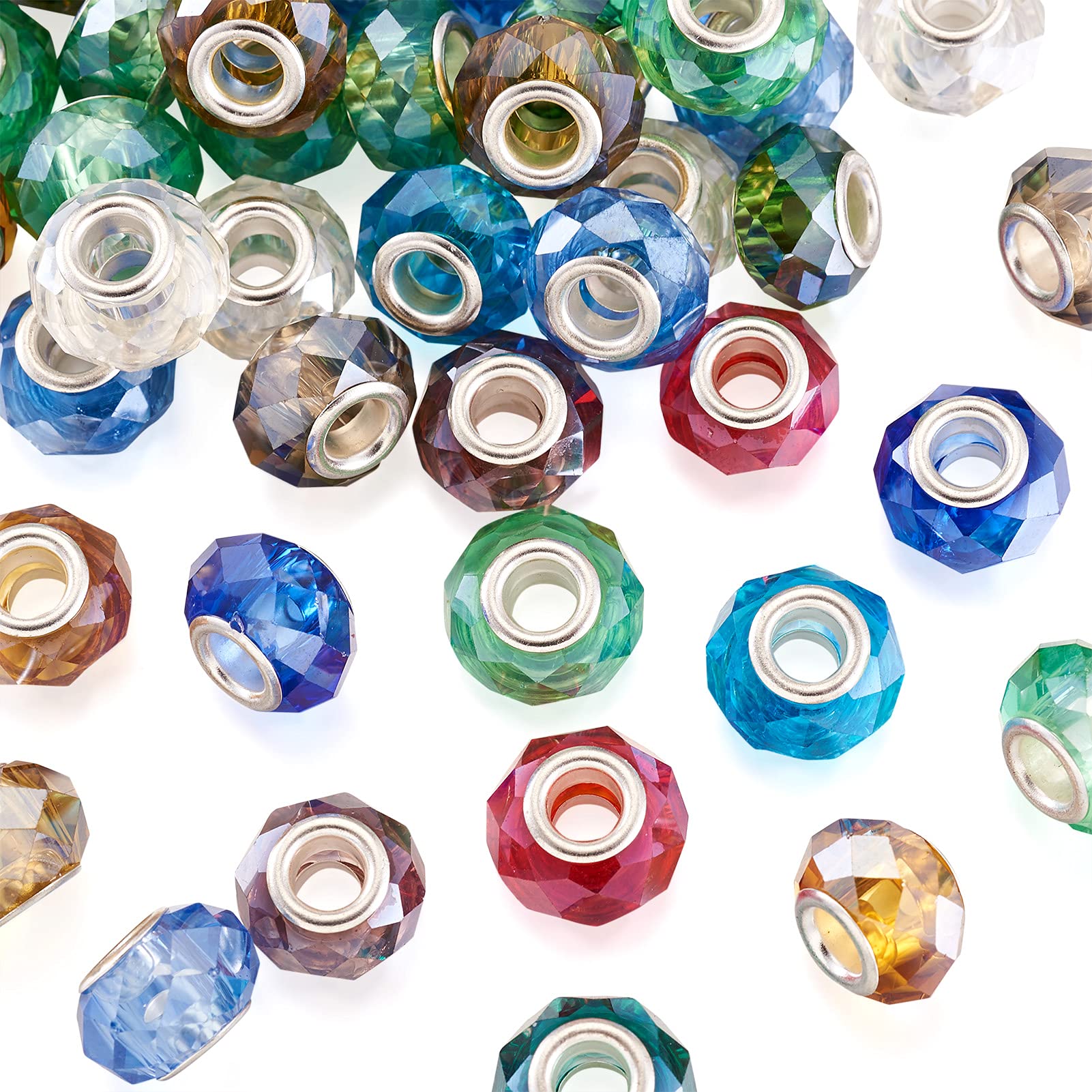 PandaHall - 200 perline europee in vetro lavorato a lume, 14 mm, foro grande, senza nucleo in metallo, per braccialetti europei, braccialetti a catena snake e braccialetti con charm