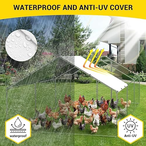 Miniatura 14 de Gallinero de metal grande, jaula para aves de corral, corrida de pollo con cubierta impermeable y anti-UV, con puertas con doble cerradura