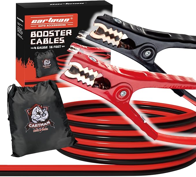 CARTMAN 2 Gauge 16 Feet Jumper Cable 800AMP Heavy Duty Booster Cables with Carry Bag