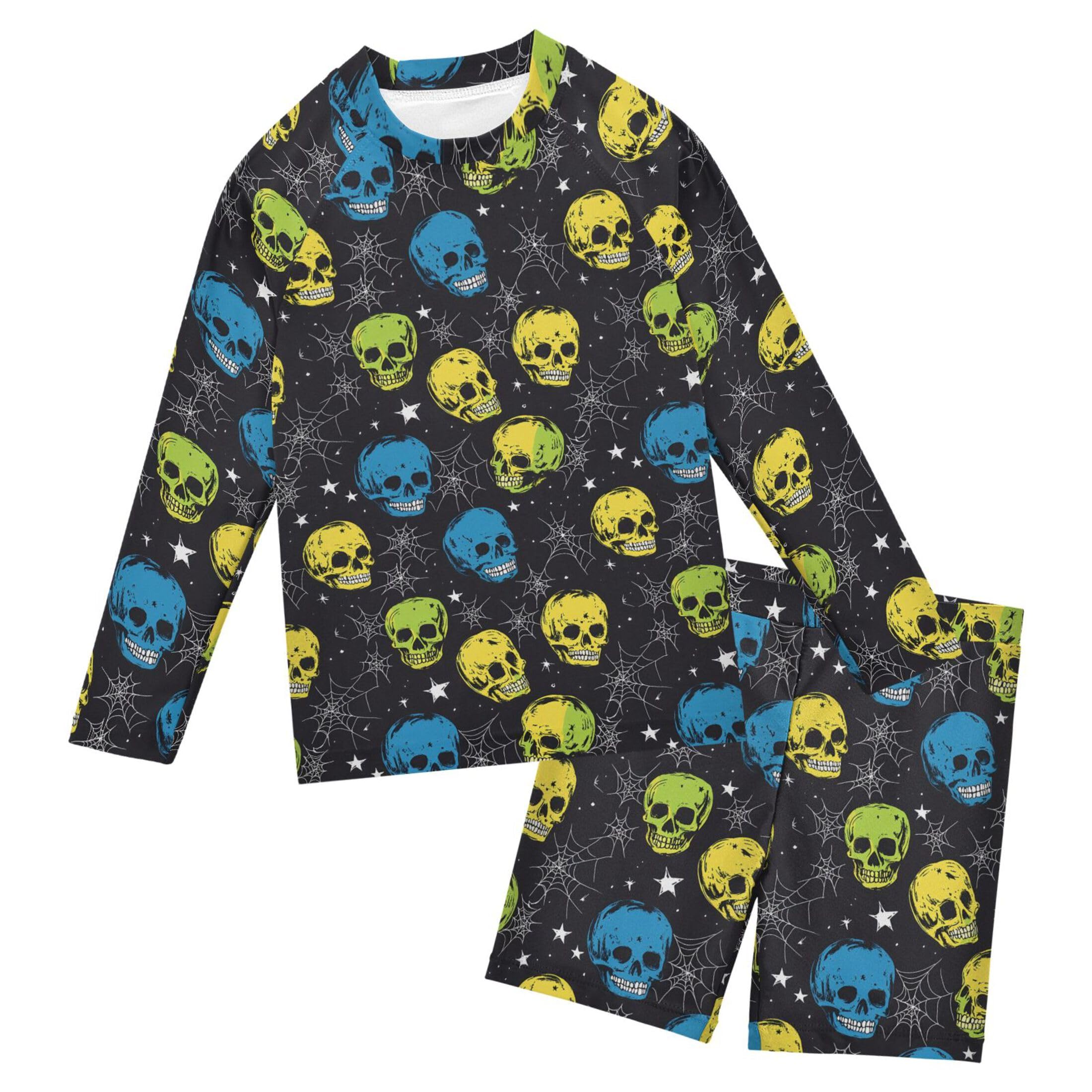Skull Baby Boys' Toddler Long Sleeved Rashguard Swim Bathing Suit Set B0404356