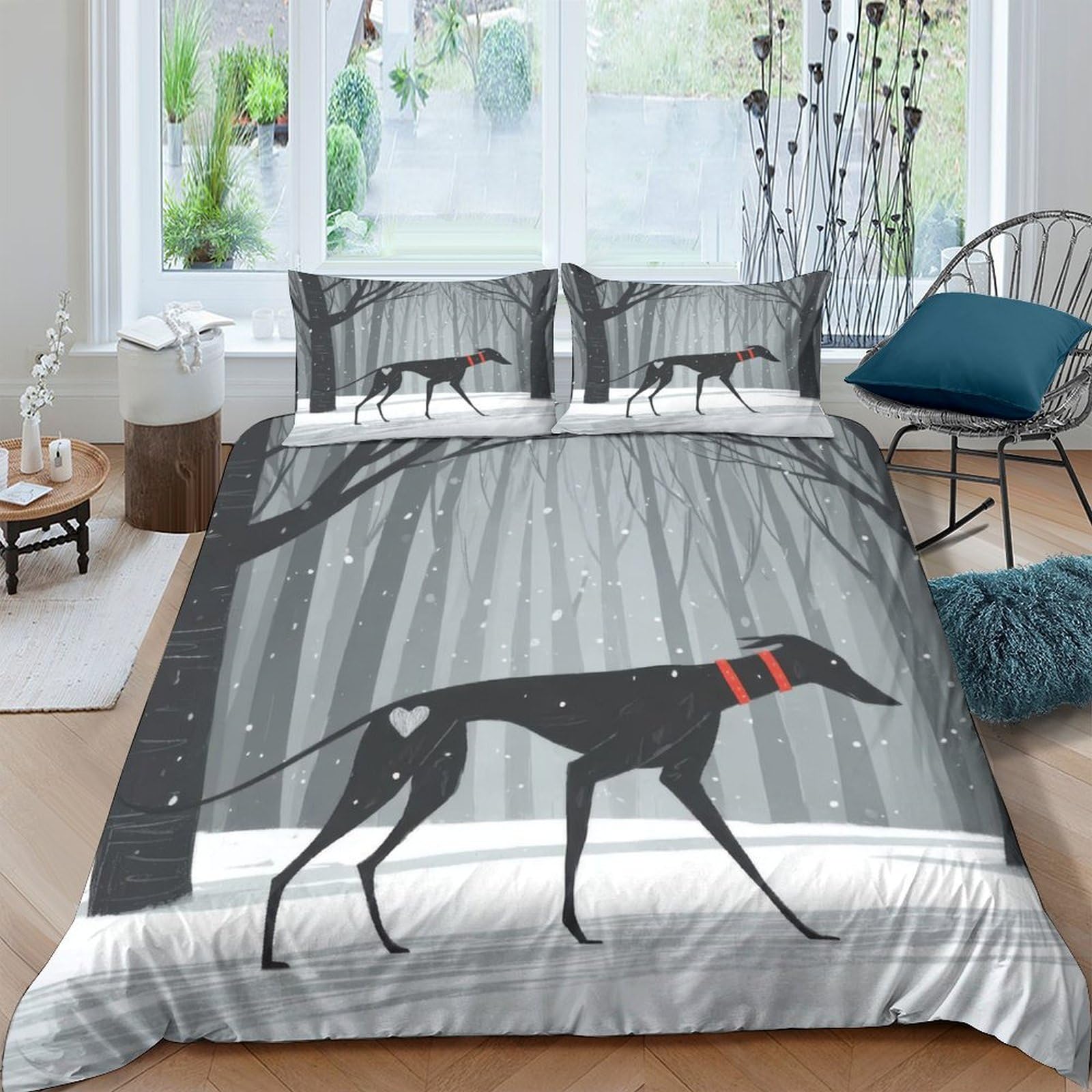 Ctjqhvkz Style-9 3D Printed Forest Greyhound Fitted Sheet Microfiber Non Slip Machine Washable Dog Art Bed Sheet Bedroom Decor Single（135X200cm）