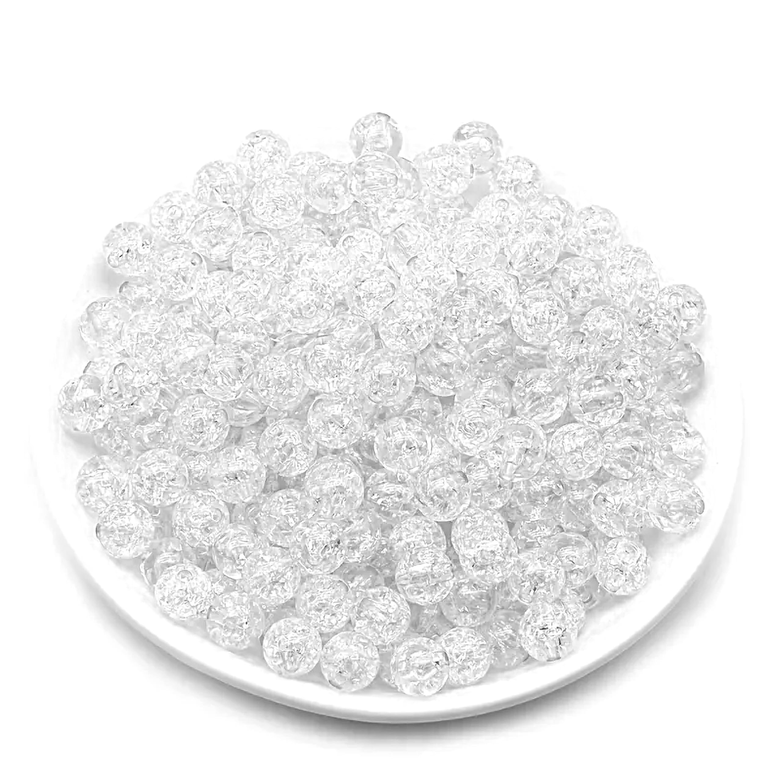 INDIKONB Crackle Glass Beads | 6mm Round Glass Beads for Jewellery Making | 300 Bead Set | Perfect for Bracelet Making, DIY Craft Projects, and Jewelry Kits (White)